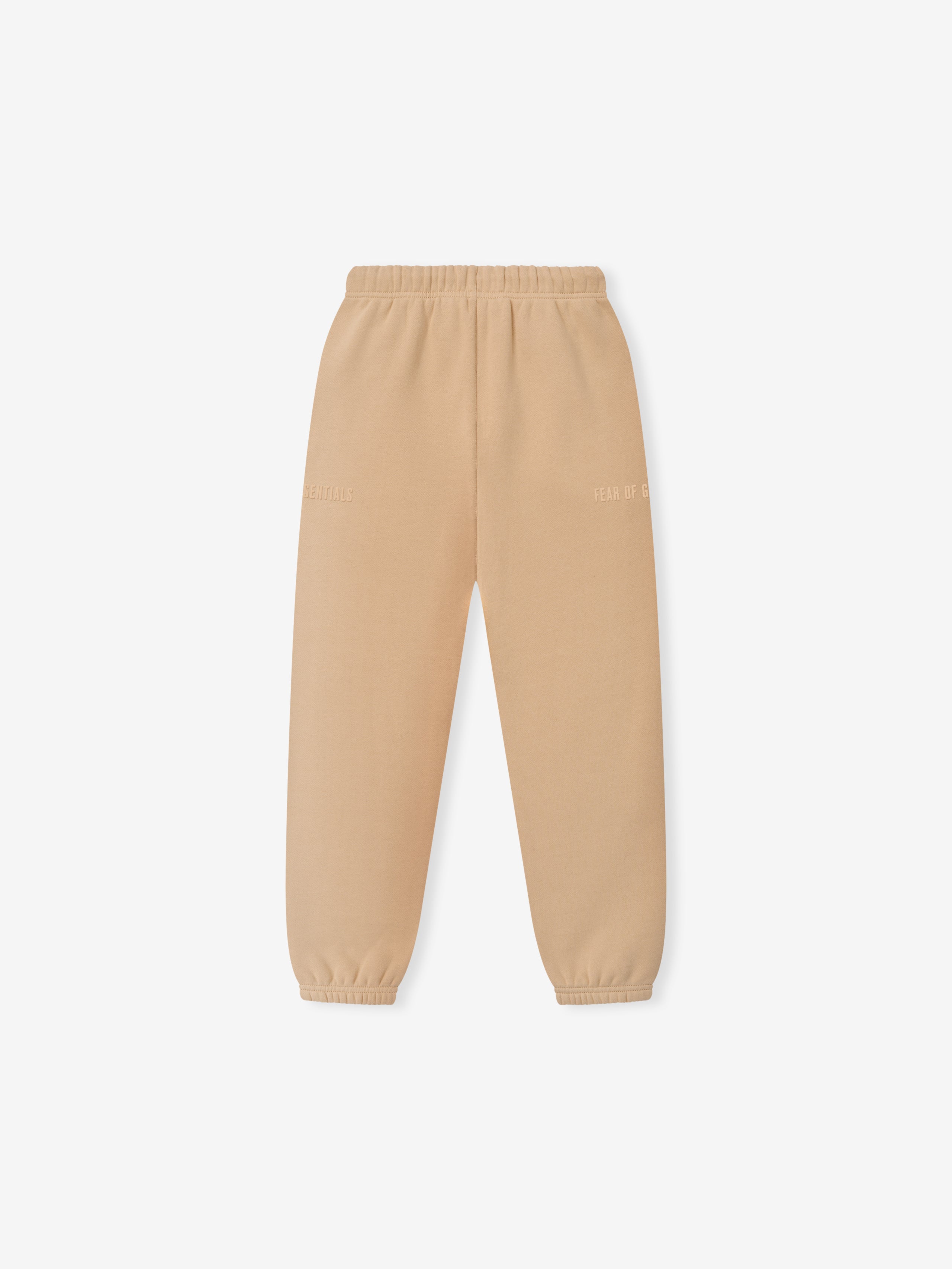 Kids Classic Fleece Sweatpant in a soft beige color, featuring an elastic waistband and cuffed ankles for a snug and comfortable fit in kids' bottoms.