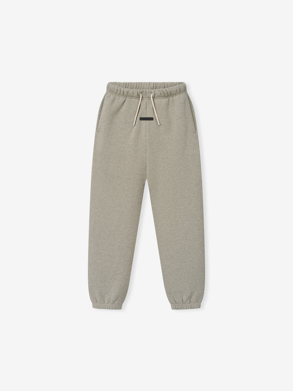 Kids Classic Fleece Sweatpant in a muted taupe heather color, featuring an elastic waistband with adjustable drawstrings, side pockets, and cuffed ankles for a cozy fit in kids' bottoms.