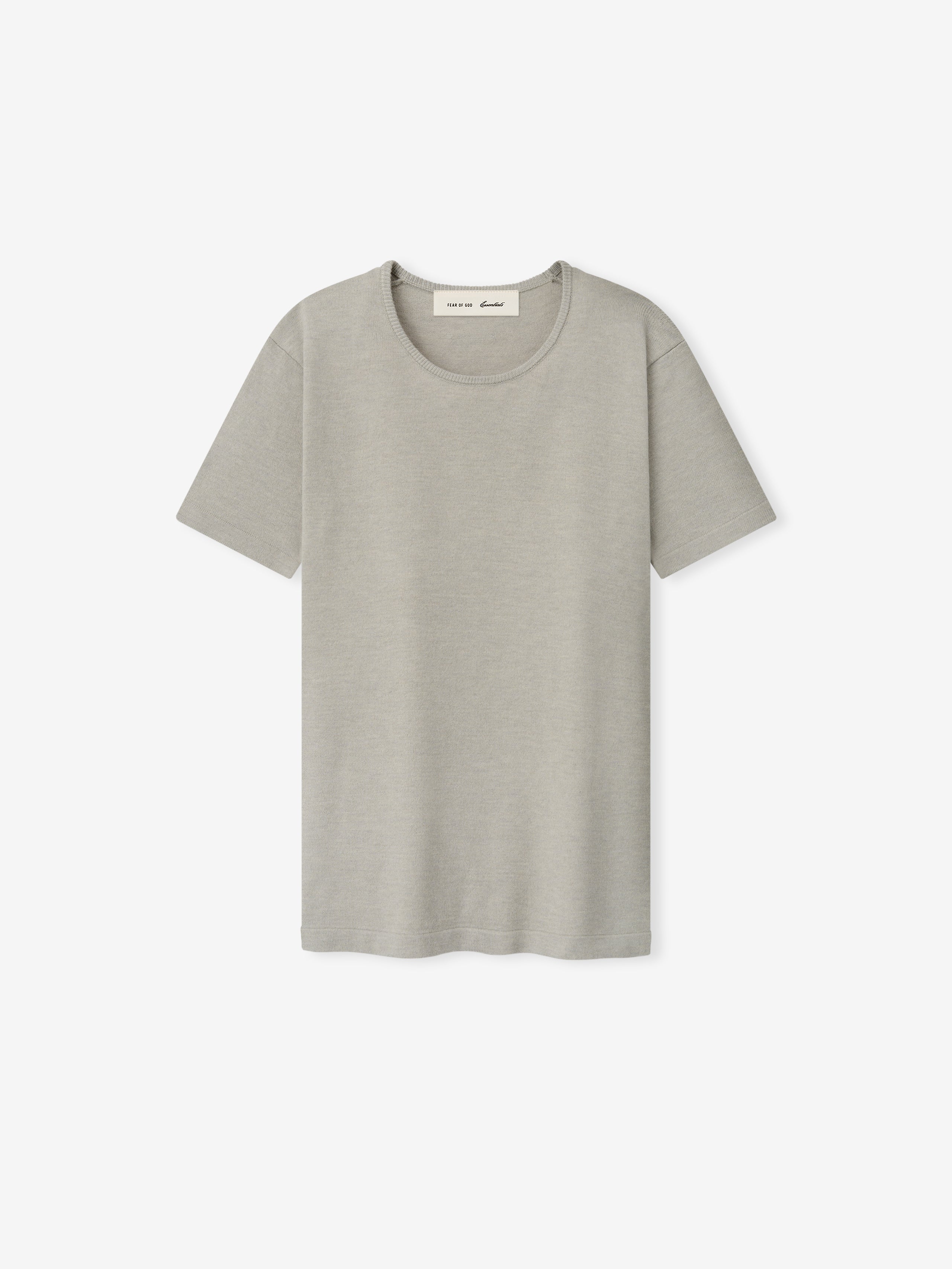 Womens Soft Knit Slim Classic Tee in a light neutral tone, featuring a soft knit fabric with a slim fit and a clean round neckline for everyday casual tops.