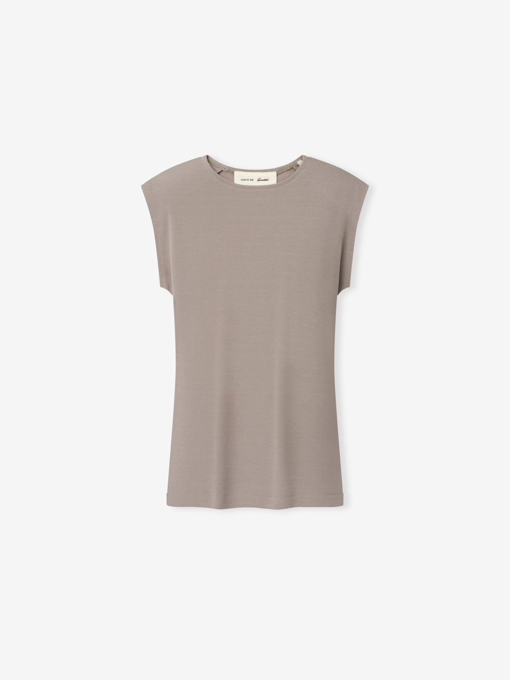 Soft Rib Fitted Tank in a muted taupe shade, featuring a sleek, fitted design with subtle cap sleeves and a smooth ribbed fabric for a minimalist, versatile top.