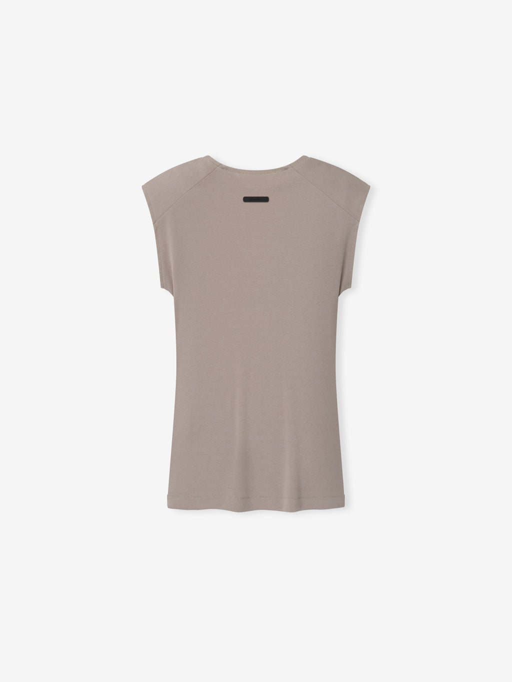 Soft Rib Fitted Tank in a muted taupe color, featuring a smooth ribbed fabric with a minimalist back design and subtle shoulder seam details for a refined look.