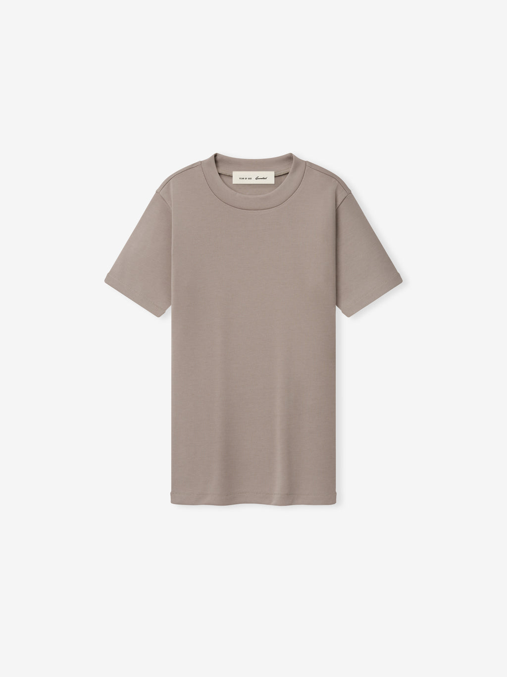 Soft Rib Fitted T-Shirt in a muted taupe shade, featuring a slim fit with short sleeves and a soft ribbed fabric for a clean, contemporary casual top.