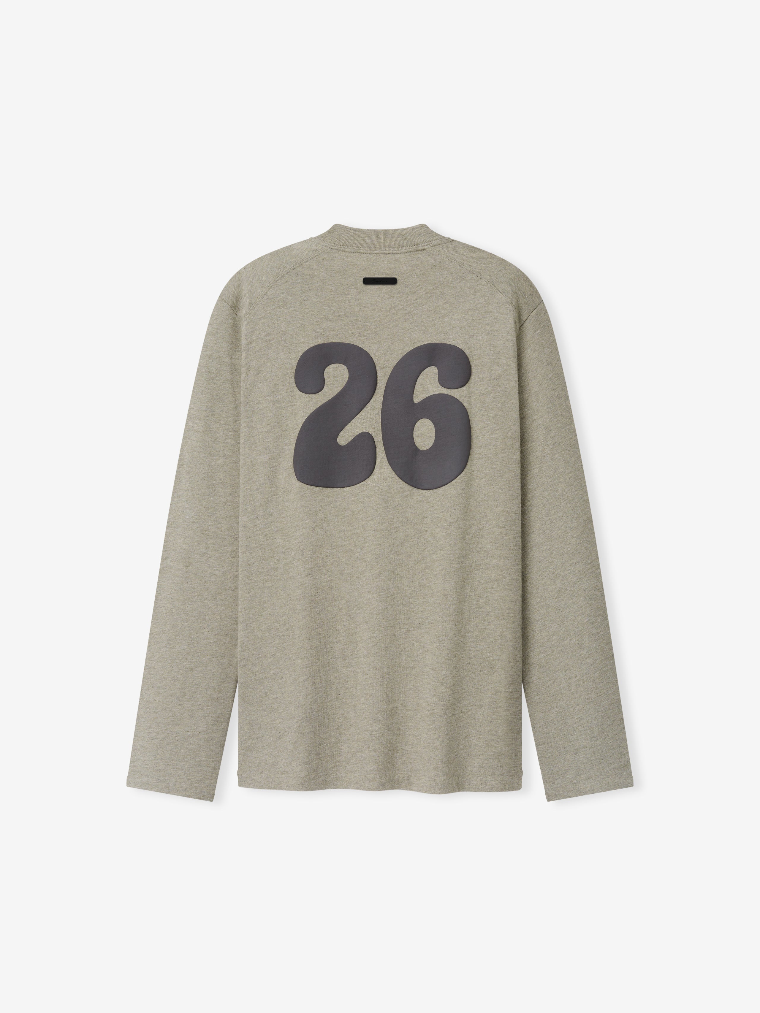 Womens Tri-Blend Classic Fit Long Sleeve Tee in muted gray fabric with a large black number 26 graphic on the back, offering a relaxed fit for casual everyday wear.
