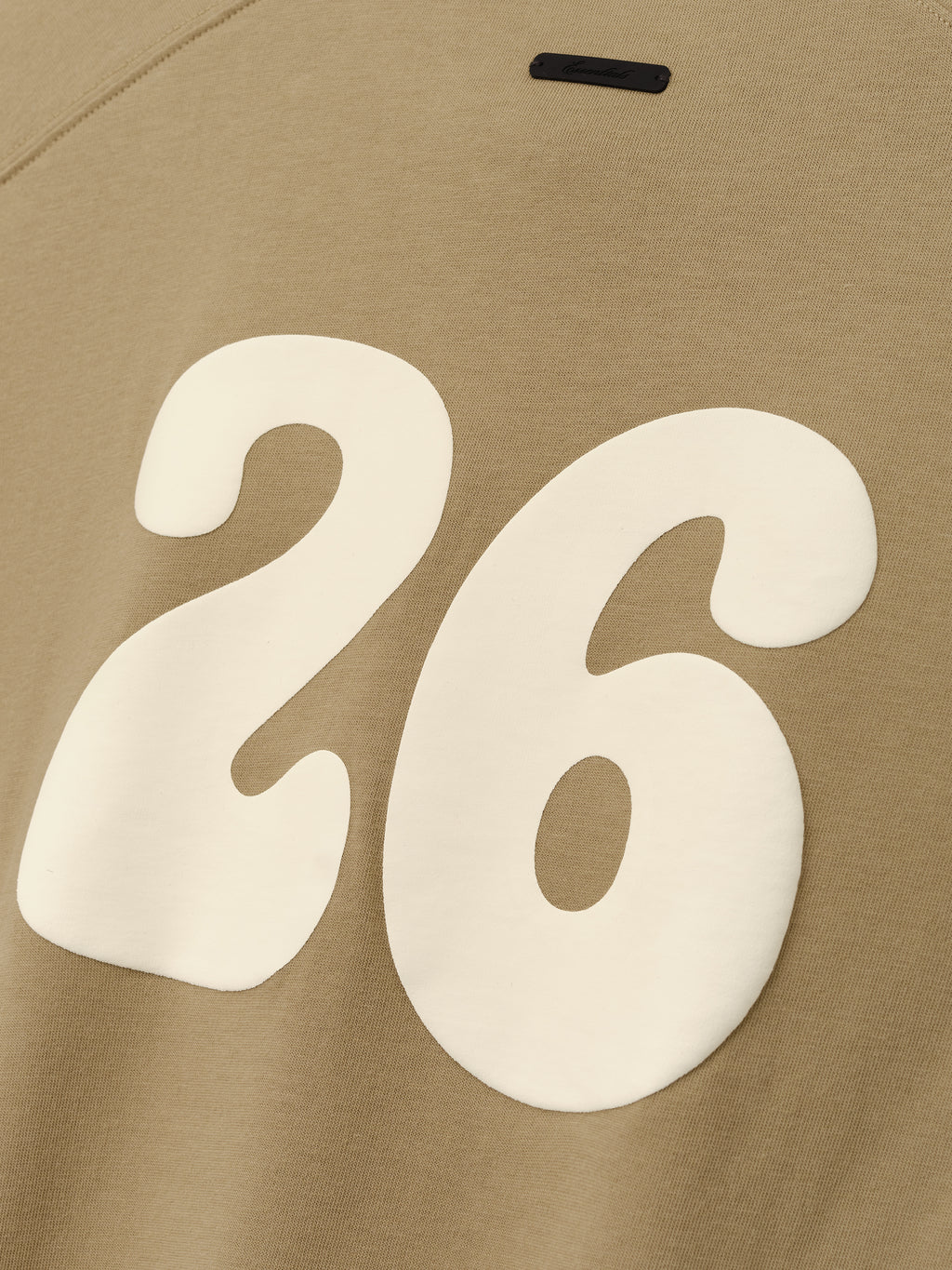 Womens Tri-Blend Womens Classic Fit Tee in a muted dune shade with a prominent raised cream-colored number 26 graphic for a sporty, casual look.