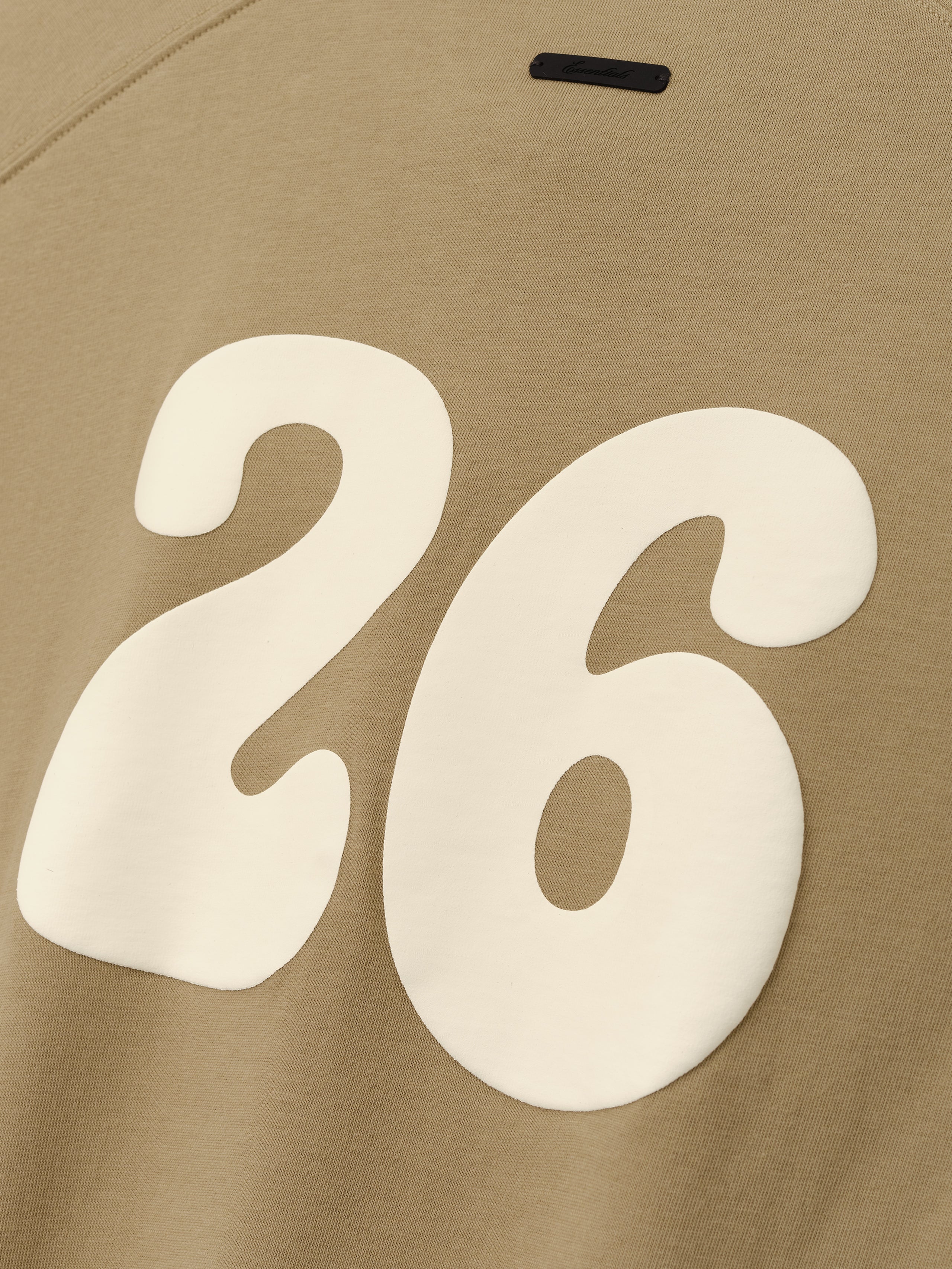 Womens Tri-Blend Womens Classic Fit Tee in a muted dune shade with a prominent raised cream-colored number 26 graphic for a sporty, casual look.