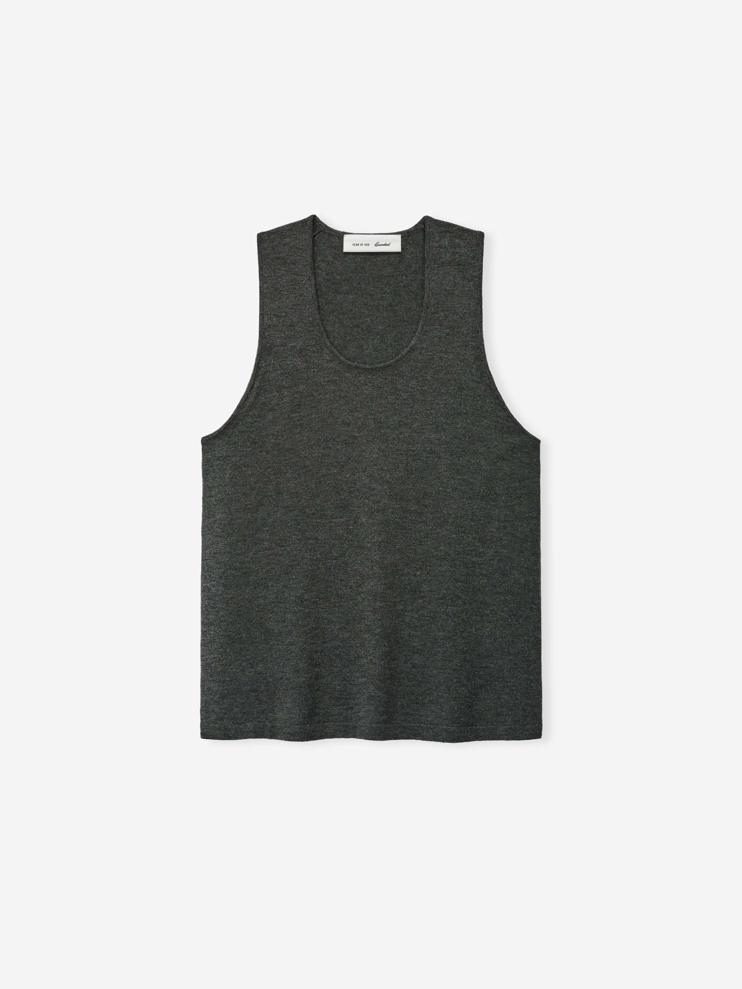 Womens Soft Knit Classic Tank in a deep charcoal gray shade, featuring a smooth knit fabric with a scoop neckline and a relaxed, sleeveless silhouette for versatile casual layering.