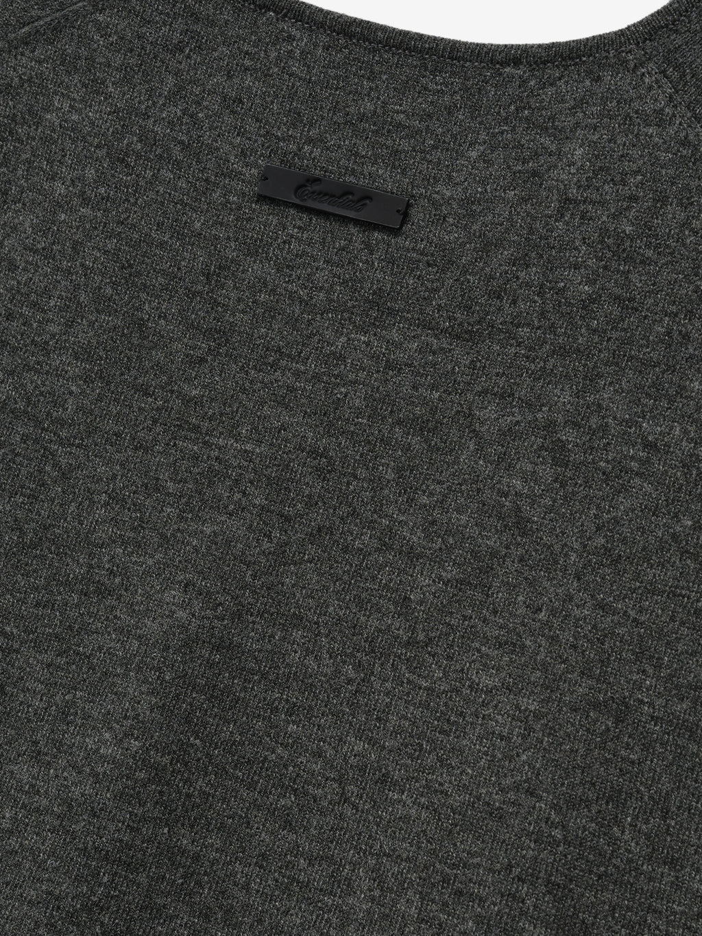 Womens Soft Knit Classic Tank in a muted iron gray shade, highlighting a soft textured knit fabric with a subtle black embossed logo patch near the neckline for understated detail.