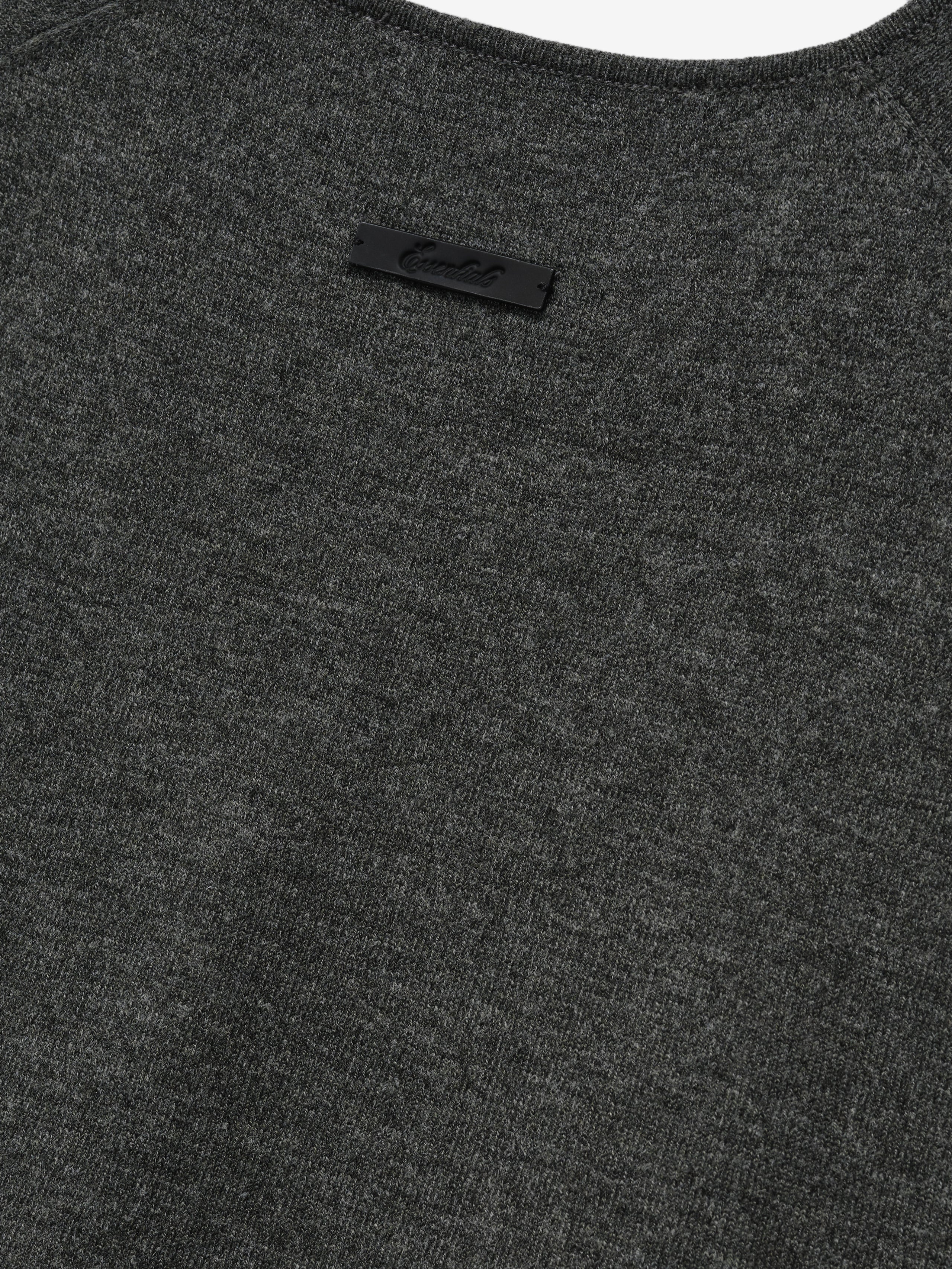 Womens Soft Knit Classic Tank in a muted iron gray shade, highlighting a soft textured knit fabric with a subtle black embossed logo patch near the neckline for understated detail.