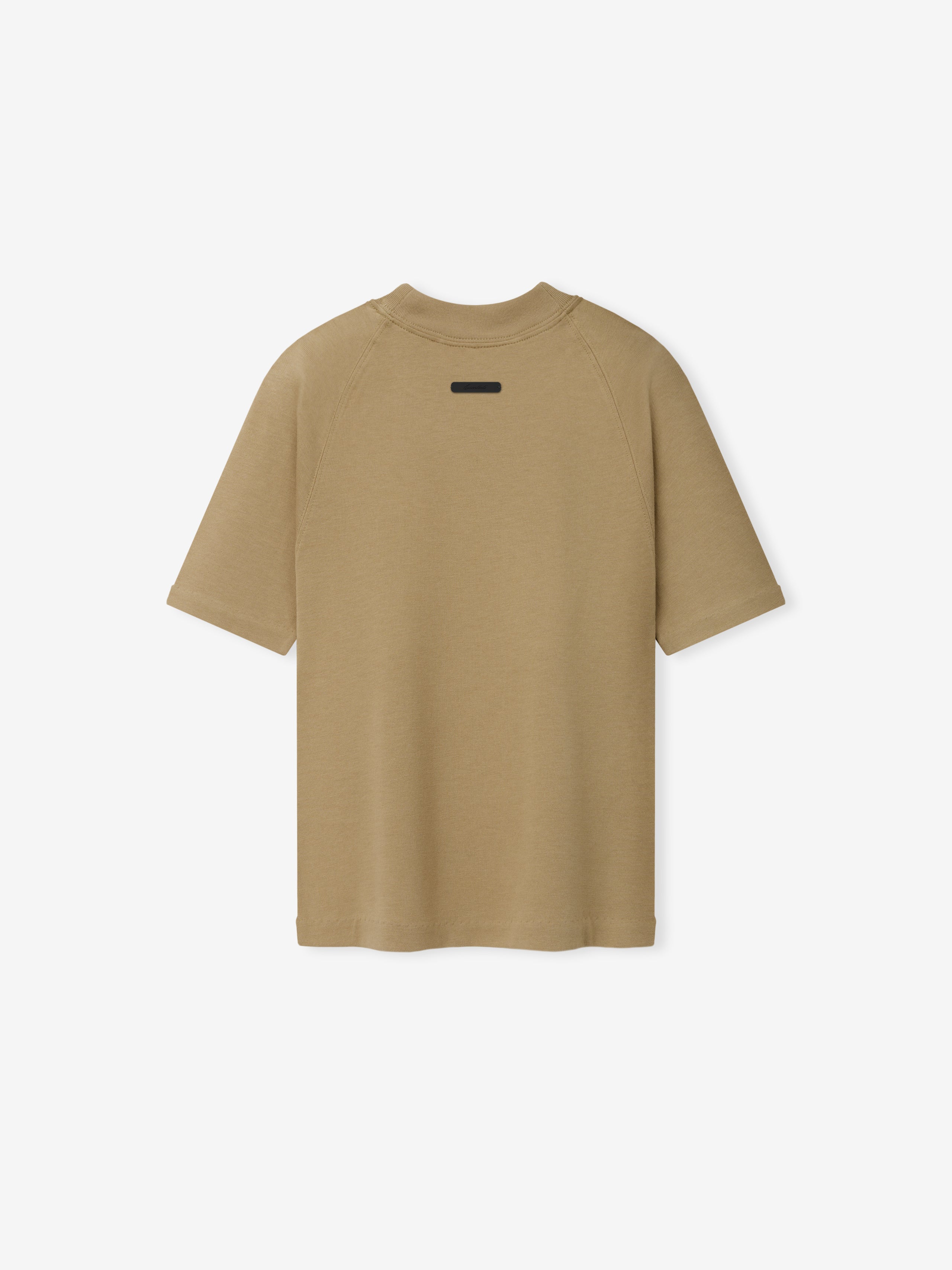 Womens Tri-Blend Shrunken Baseball Tee in a warm dune shade with short sleeves and a relaxed fit, featuring a subtle crew neckline and minimalist back detail for casual wear.