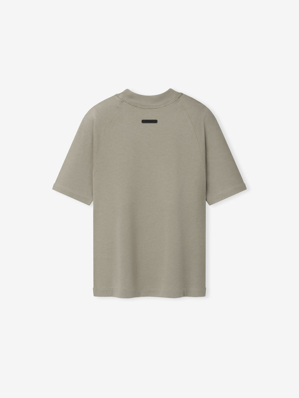 Womens Shrunken Baseball Tee in a muted sage tone featuring a relaxed fit with short sleeves and a subtle rectangular patch at the upper back, designed as a casual top.
