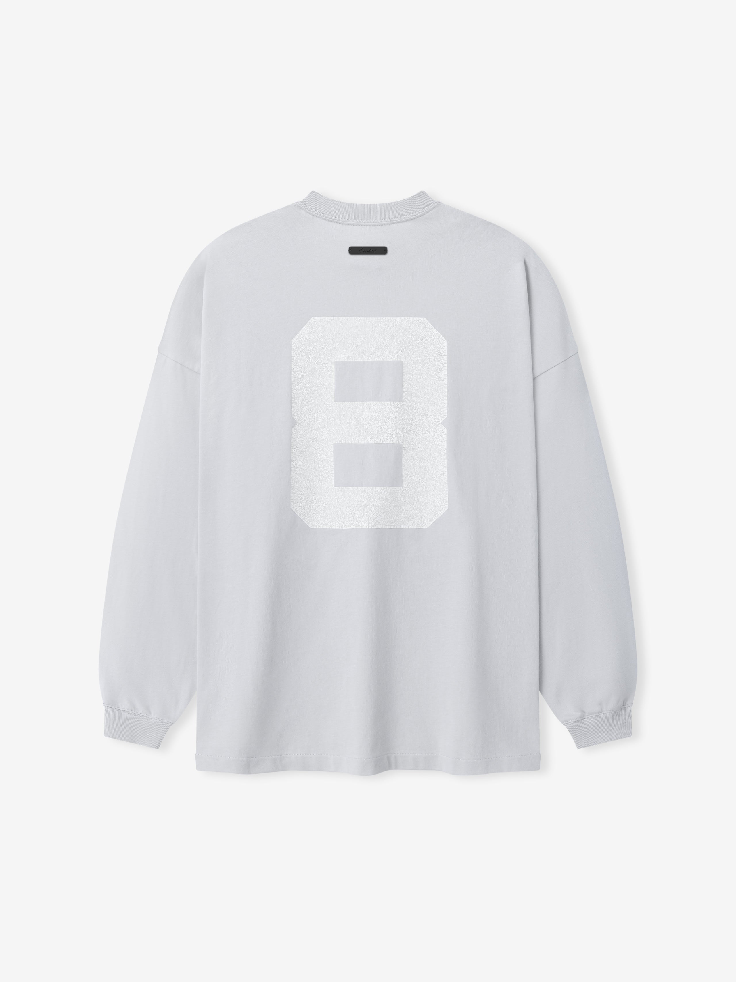 Merch Long Sleeve Tee in a light grey shade featuring a large tonal number 8 printed on the back for a modern and relaxed casual top.