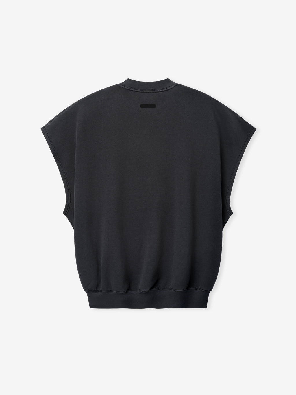 Relaxed Fleece Cutoff Sweatshirt in a washed iron grey shade, featuring a sleeveless design with dropped shoulders and a ribbed hem for a laid-back casual top.