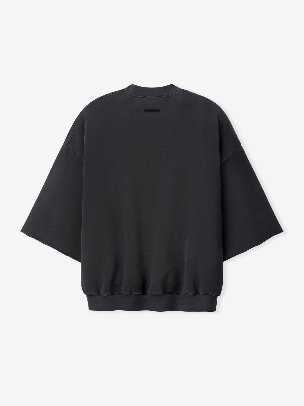 Back view of a 3/4 Sleeve Crewneck in dark iron grey, featuring wide relaxed sleeves and a ribbed hem for a modern, comfortable layering option in casual tops.