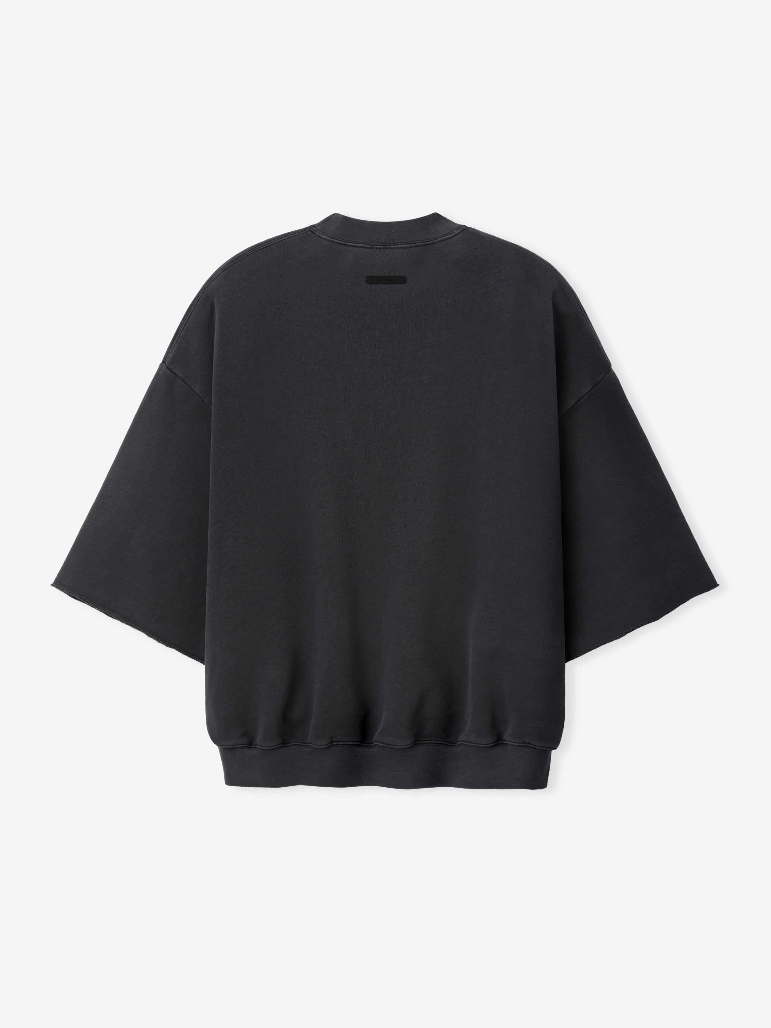 Back view of a 3/4 Sleeve Crewneck in dark iron grey, featuring wide relaxed sleeves and a ribbed hem for a modern, comfortable layering option in casual tops.