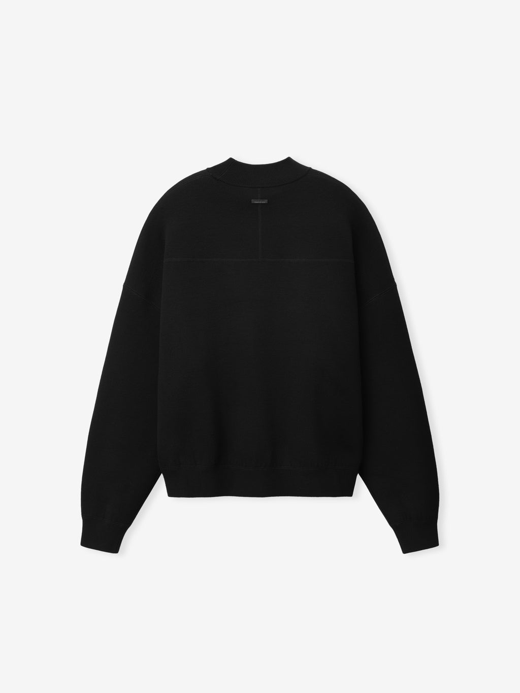 Merino Double Knit Mockneck Sweater in black shown flat with a high mock neckline long sleeves ribbed cuffs and hem and a relaxed silhouette as Tops