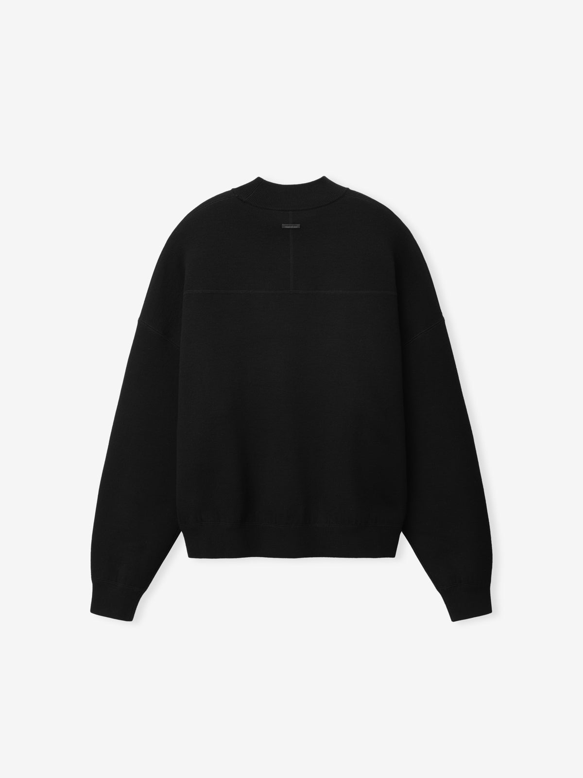 Merino Double Knit Mockneck Sweater in black shown flat with a high mock neckline long sleeves ribbed cuffs and hem and a relaxed silhouette as Tops