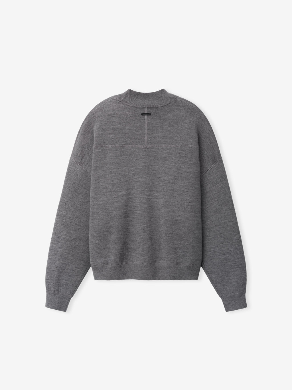 Merino Double Knit Mockneck Sweater in gray shown flat with a high neckline long sleeves ribbed cuffs and hem and a relaxed fit as Tops