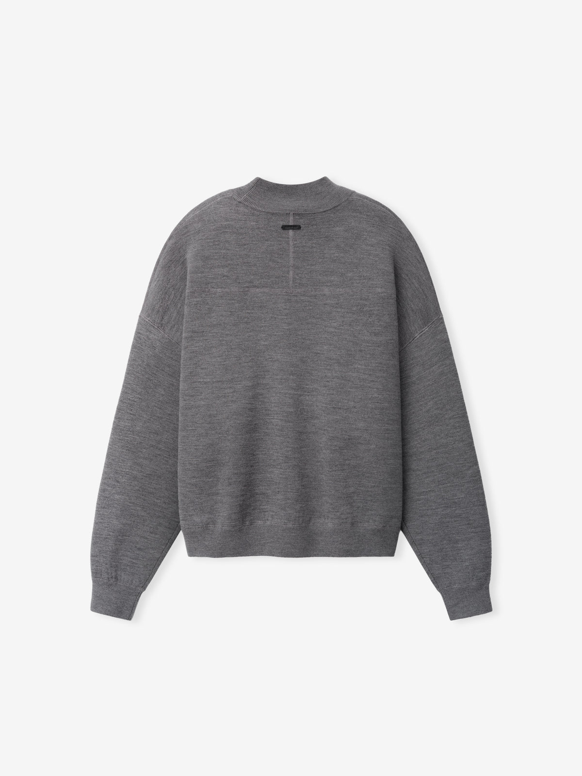 Merino Double Knit Mockneck Sweater in gray shown flat with a high neckline long sleeves ribbed cuffs and hem and a relaxed fit as Tops