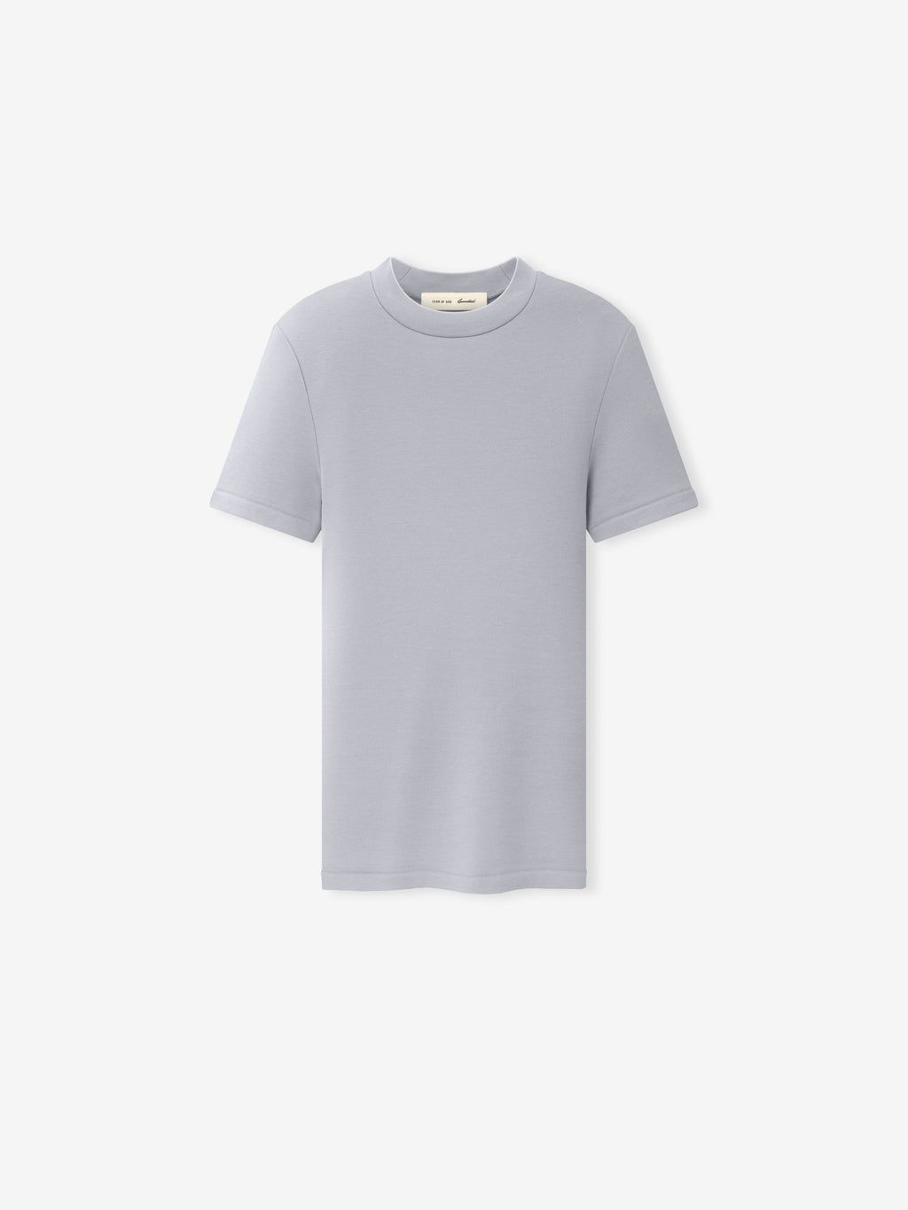 Womens Tight Tee in light gray displayed flat with a crew neckline short sleeves and straight hem against a pale background as Tops