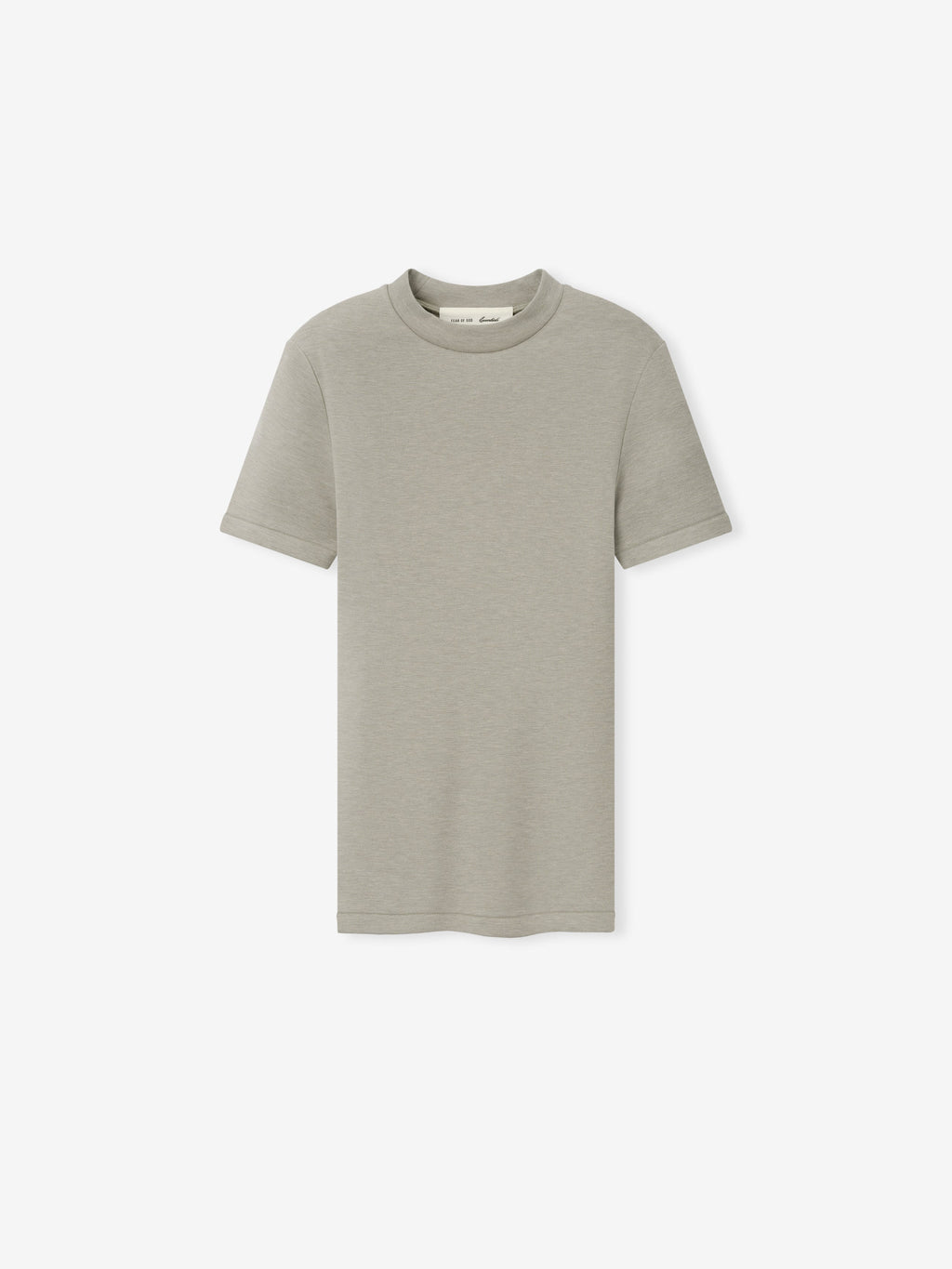 Womens Tight Tee in light gray displayed flat with a crew neckline short sleeves and straight hem on a clean pale background as Tops