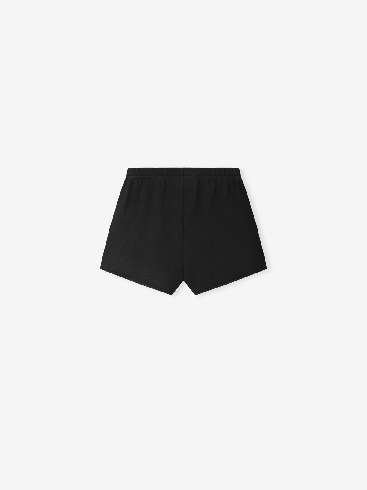 Womens Short in black displayed flat with an elastic waistband relaxed silhouette angled hems and clean minimal styling against a pale background as Bottoms