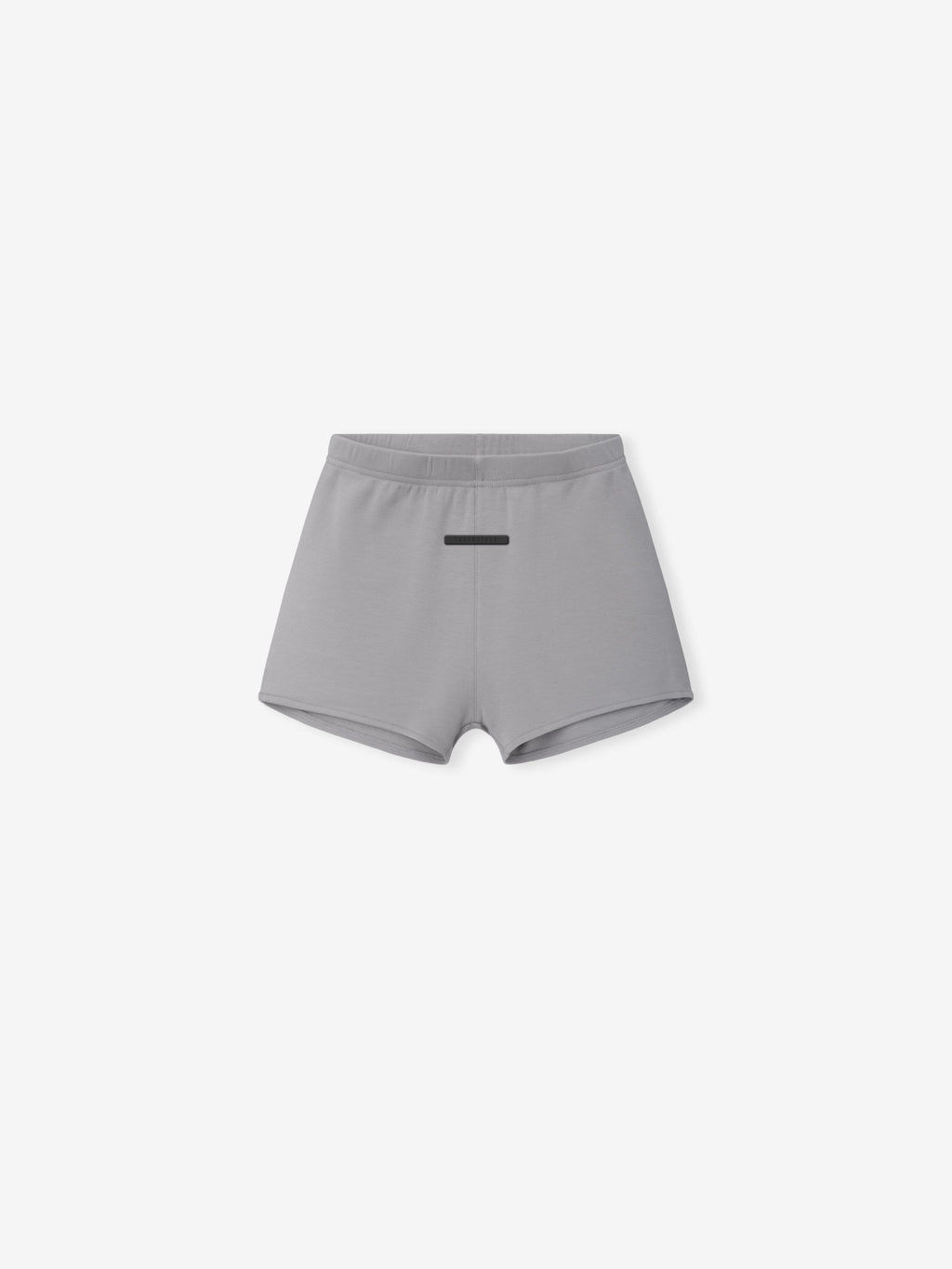 Womens Short in light gray displayed flat with an elastic waistband angled hems and subtle dark front label highlighting the relaxed silhouette as Bottoms