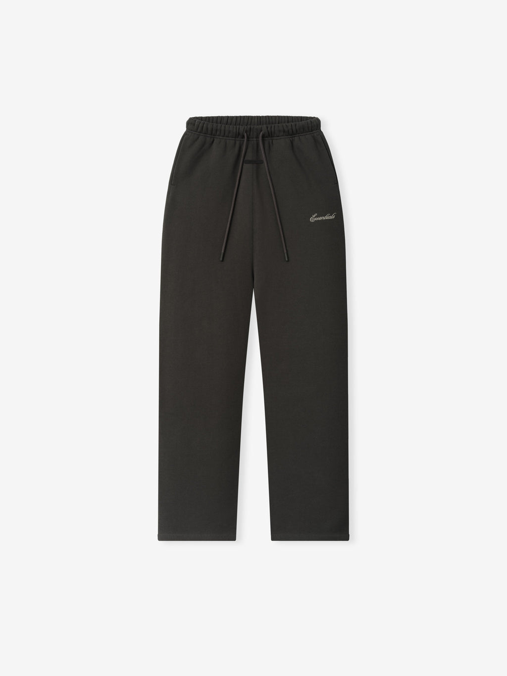 Womens Slim Sweatpant in black displayed flat with an elastic waistband drawstring closure slim legs and subtle script branding against a pale background as Bottoms