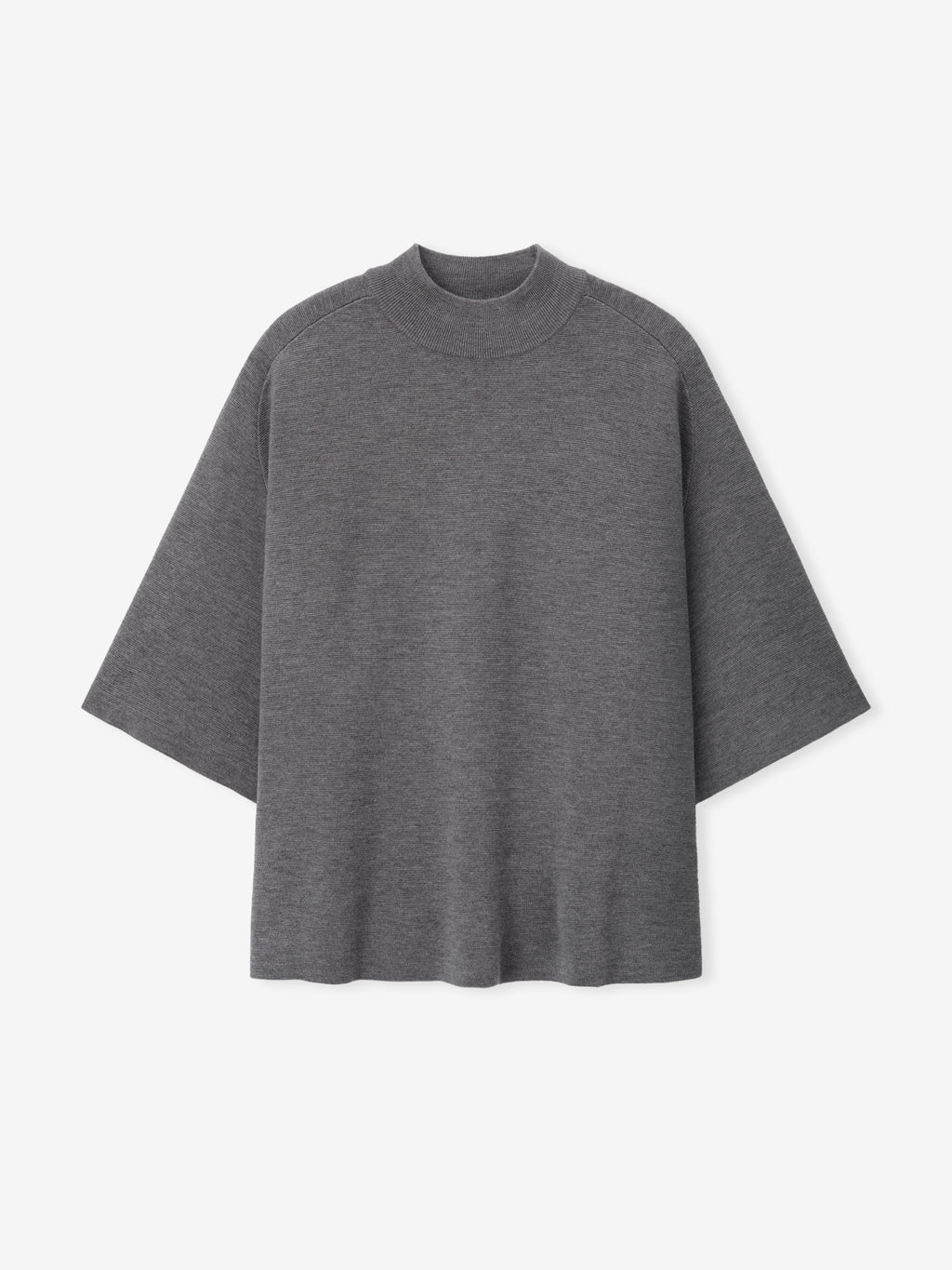 Merino Knit Mockneck Tee in gray displayed flat with a short mockneck collar wide short sleeves and a relaxed straight silhouette as Tops