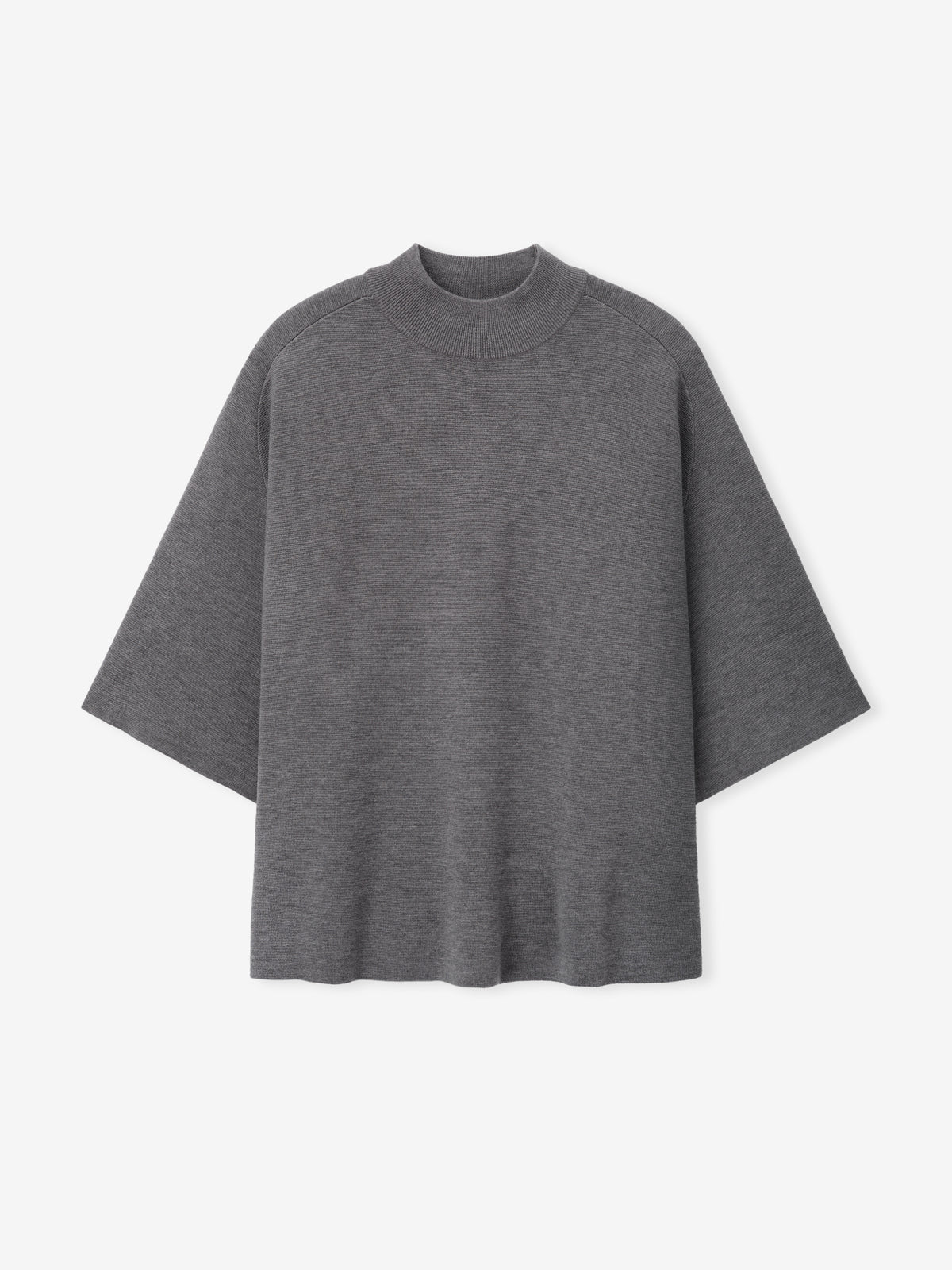 Merino Knit Mockneck Tee in gray displayed flat with a short mockneck collar wide short sleeves and a relaxed straight silhouette as Tops