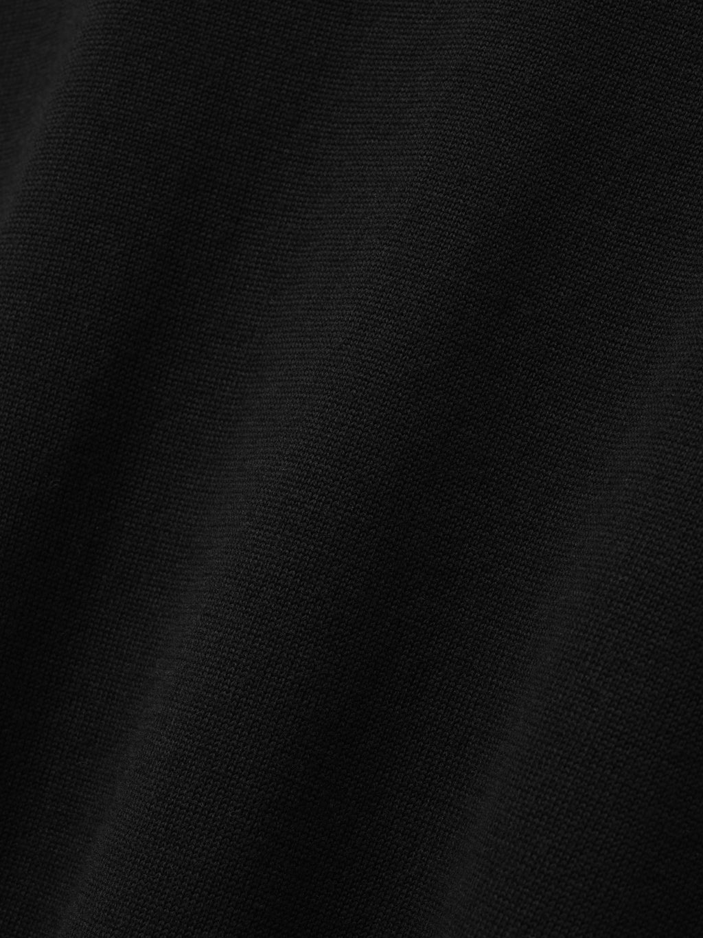 Wool Cashmere Rib Mockneck Sweater in black shown in close detail with a subtle ribbed knit texture and soft finish as Tops