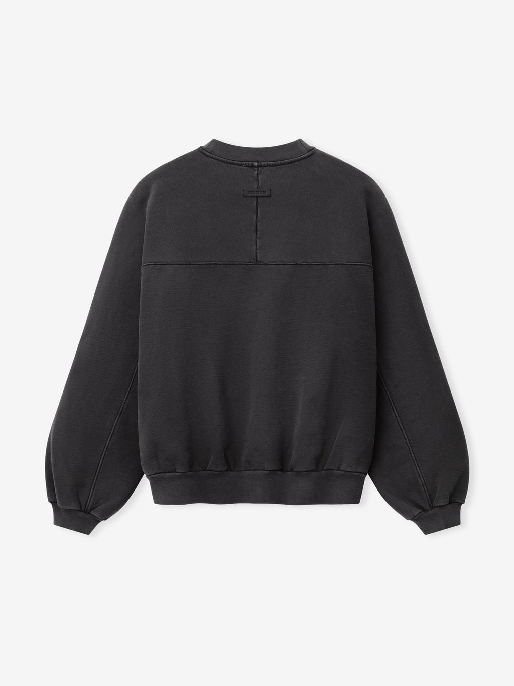 Heavy Fleece Crewneck in black shown flat from the front with a ribbed neckline cuffs and hem paneled construction and relaxed sleeves as Tops