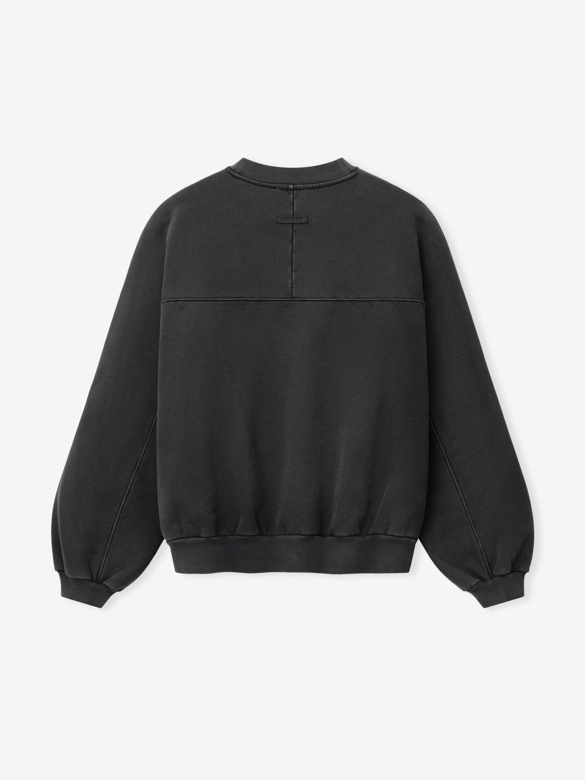 Heavy Fleece Crewneck in black shown flat from the front with a ribbed neckline cuffs and hem paneled construction and relaxed sleeves as Tops