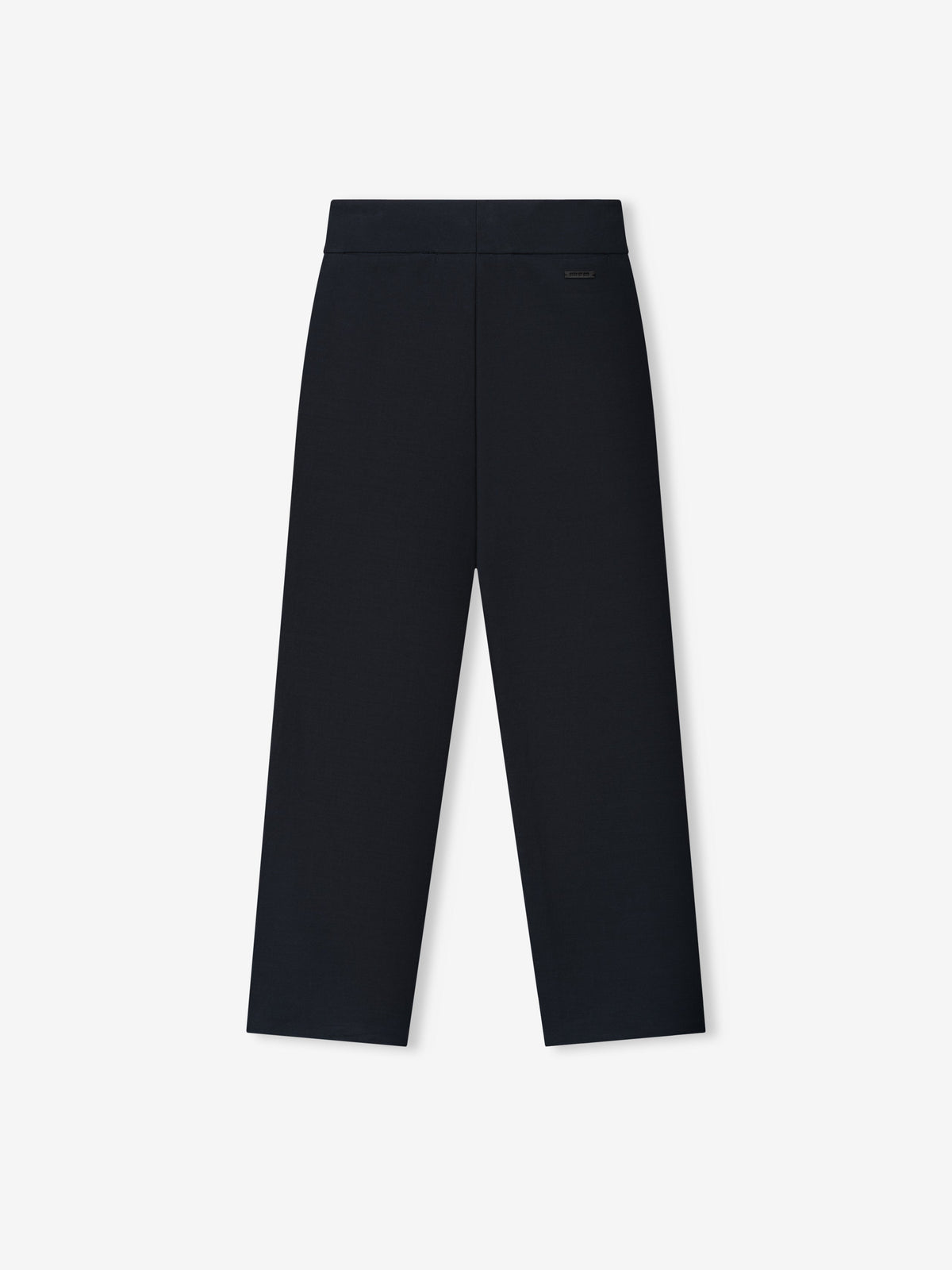 Double Weave Cotton Wool Casual Flat Front Trousers shown flat from the front in black with a clean waistband straight legs and subtle front seam as Bottoms