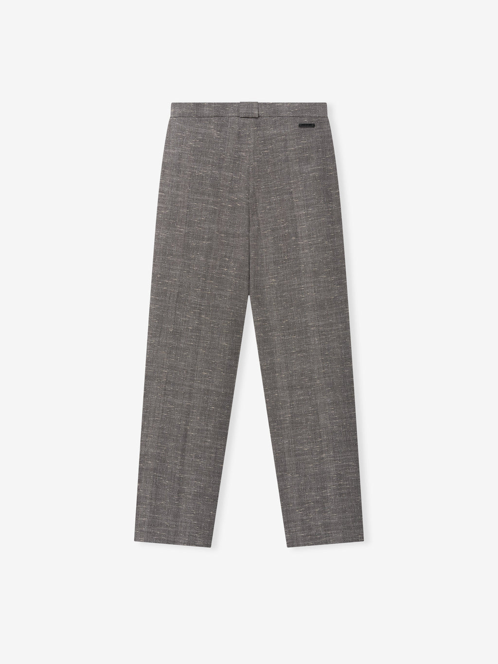 Slub Wool Box Pleat Trousers shown flat in textured gray with a high waist front pleats wide straight legs and tailored wool fabric as Bottoms