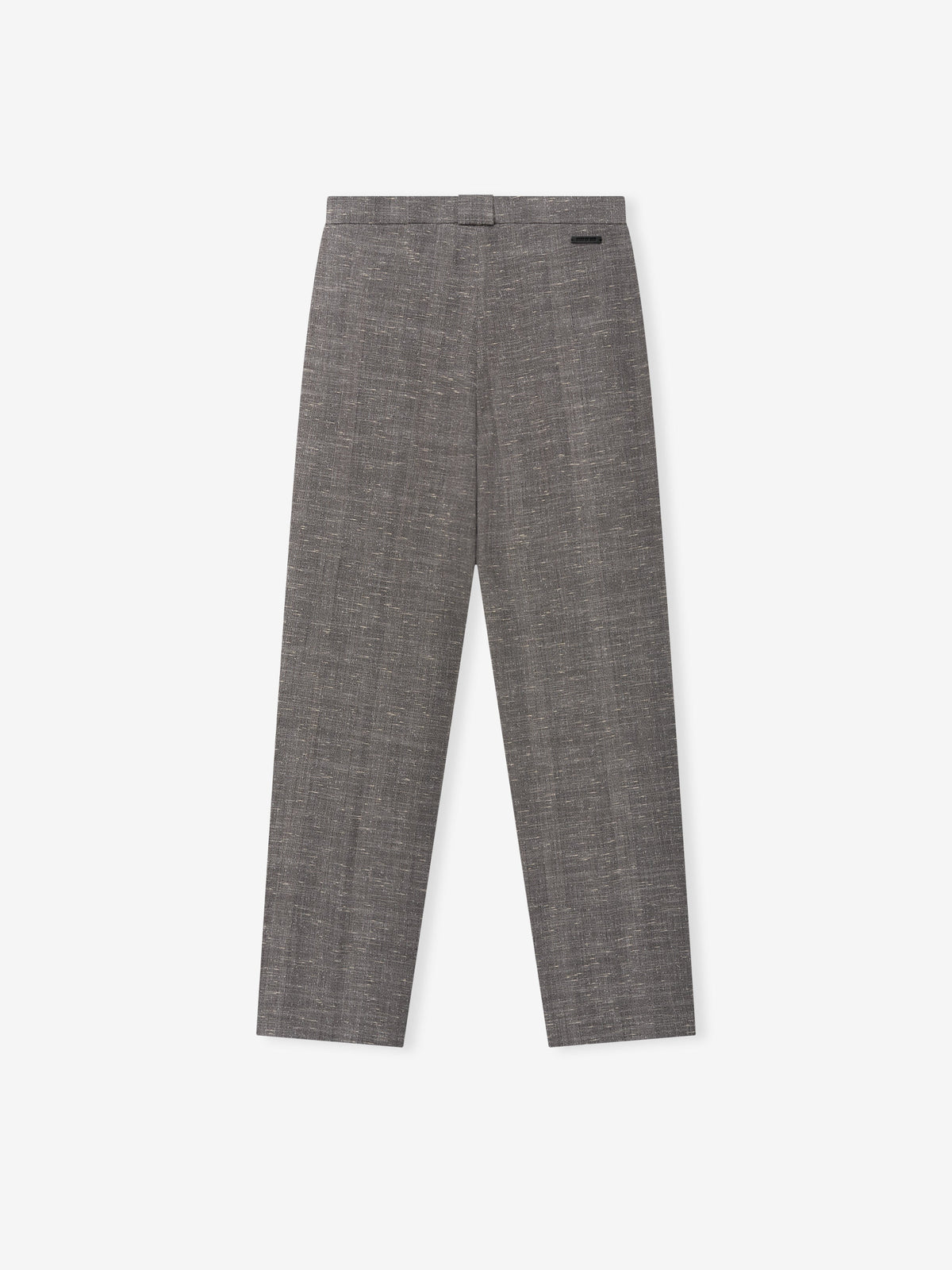 Slub Wool Box Pleat Trousers shown flat in textured gray with a high waist front pleats wide straight legs and tailored wool fabric as Bottoms