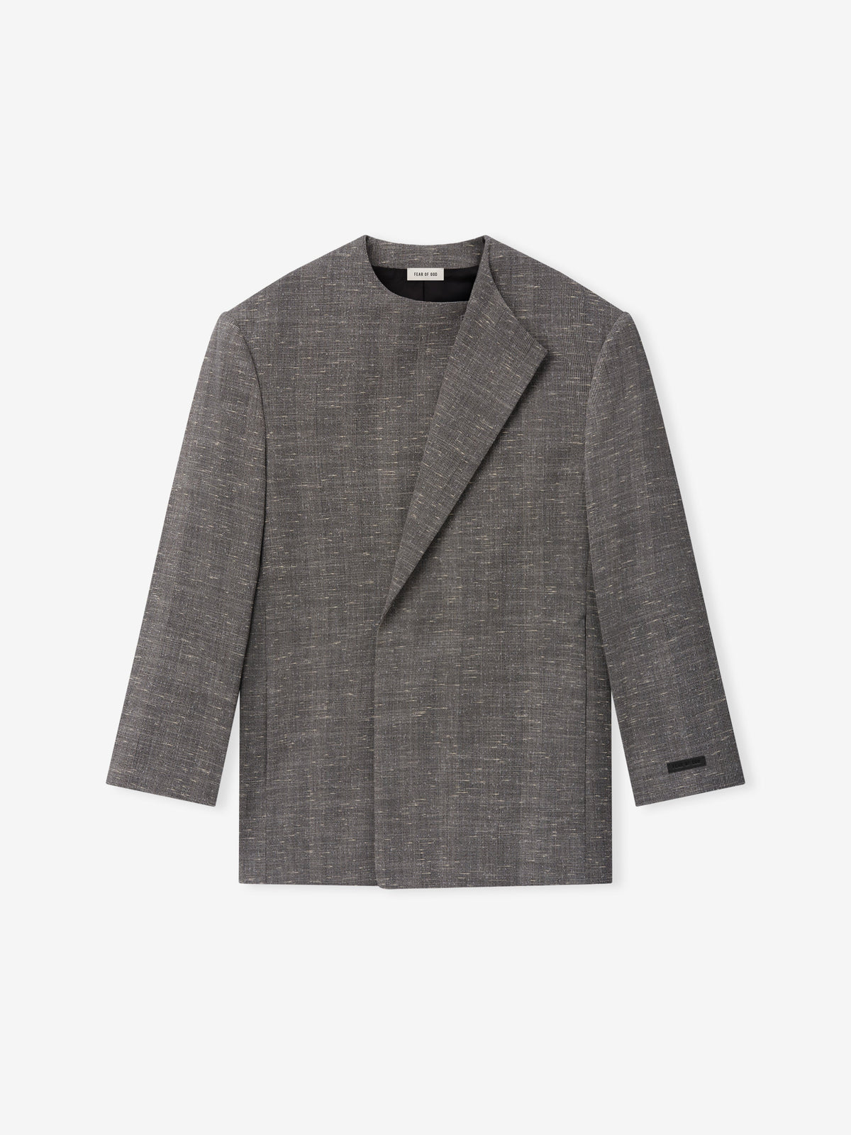 Slub Wool Cotton Belted Jacket shown flat in textured gray with a tailored overlapping front and long sleeves on a clean background as Outerwear