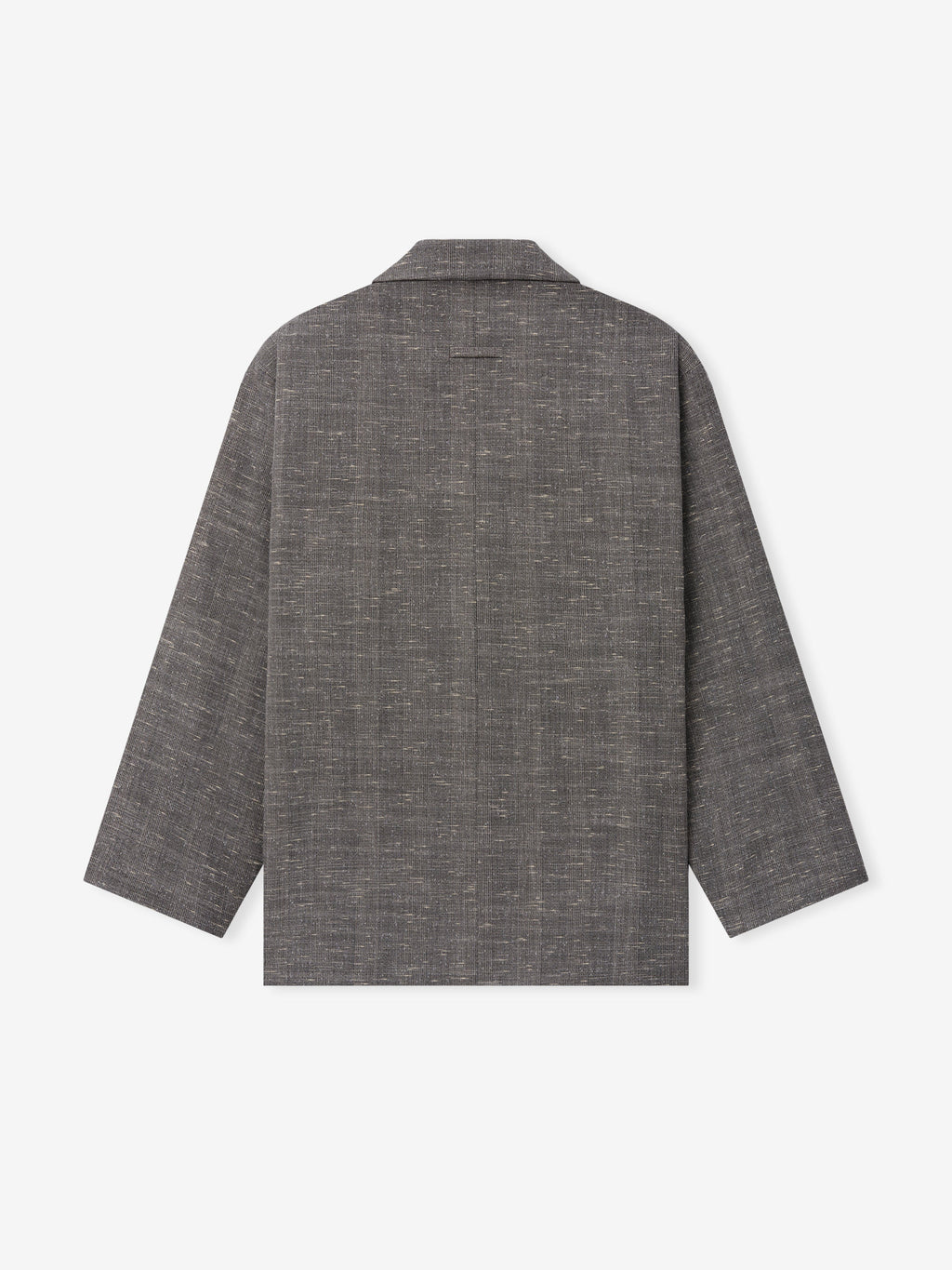 Slub Wool Cotton Relaxed Jacket shown flat from the back in textured gray with a straight hem long sleeves and relaxed silhouette as Outerwear