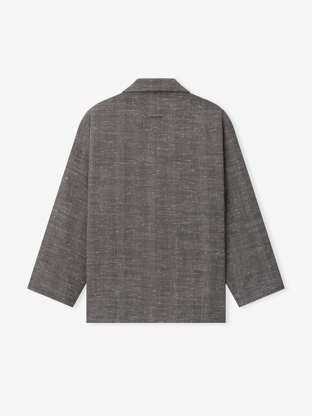 Slub Wool Cotton Relaxed Jacket shown flat from the back in textured gray with a straight hem long sleeves and relaxed silhouette as Outerwear