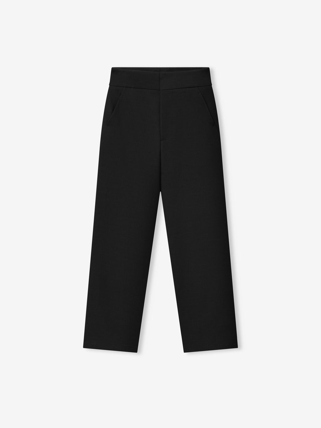 Wool Ripstop Casual Flat Front Pants shown flat in black with a clean waistband slanted pockets straight legs and a relaxed silhouette as Bottoms