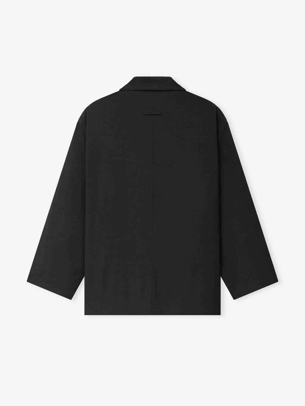 Melange Wool Relaxed Jacket shown flat from the back in black with a structured collar long sleeves and a relaxed straight silhouette as Outerwear