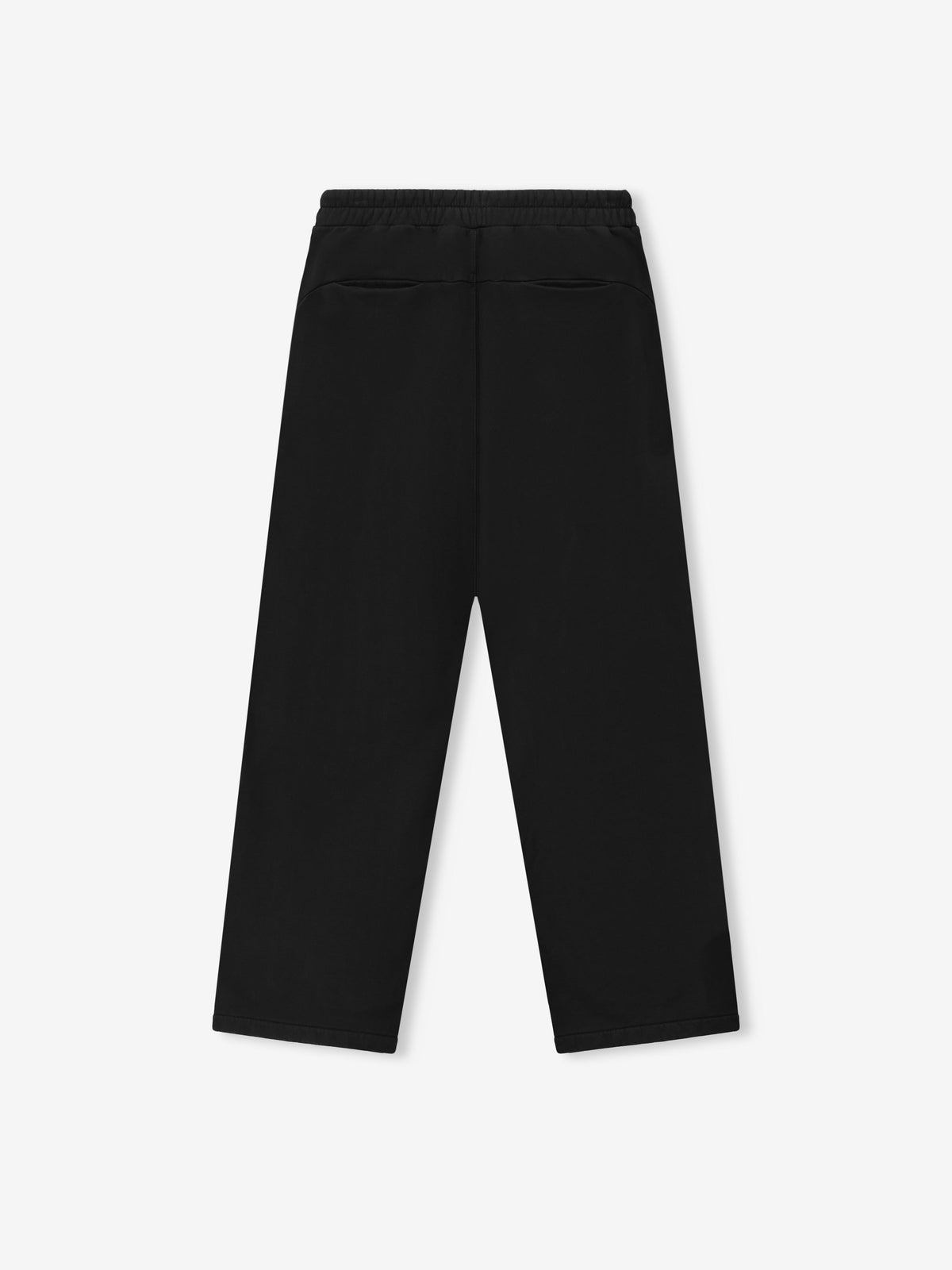 Wide Leg Sweatpants in black displayed flat with an elastic waistband two back welt pockets wide relaxed legs and straight hems as Bottoms