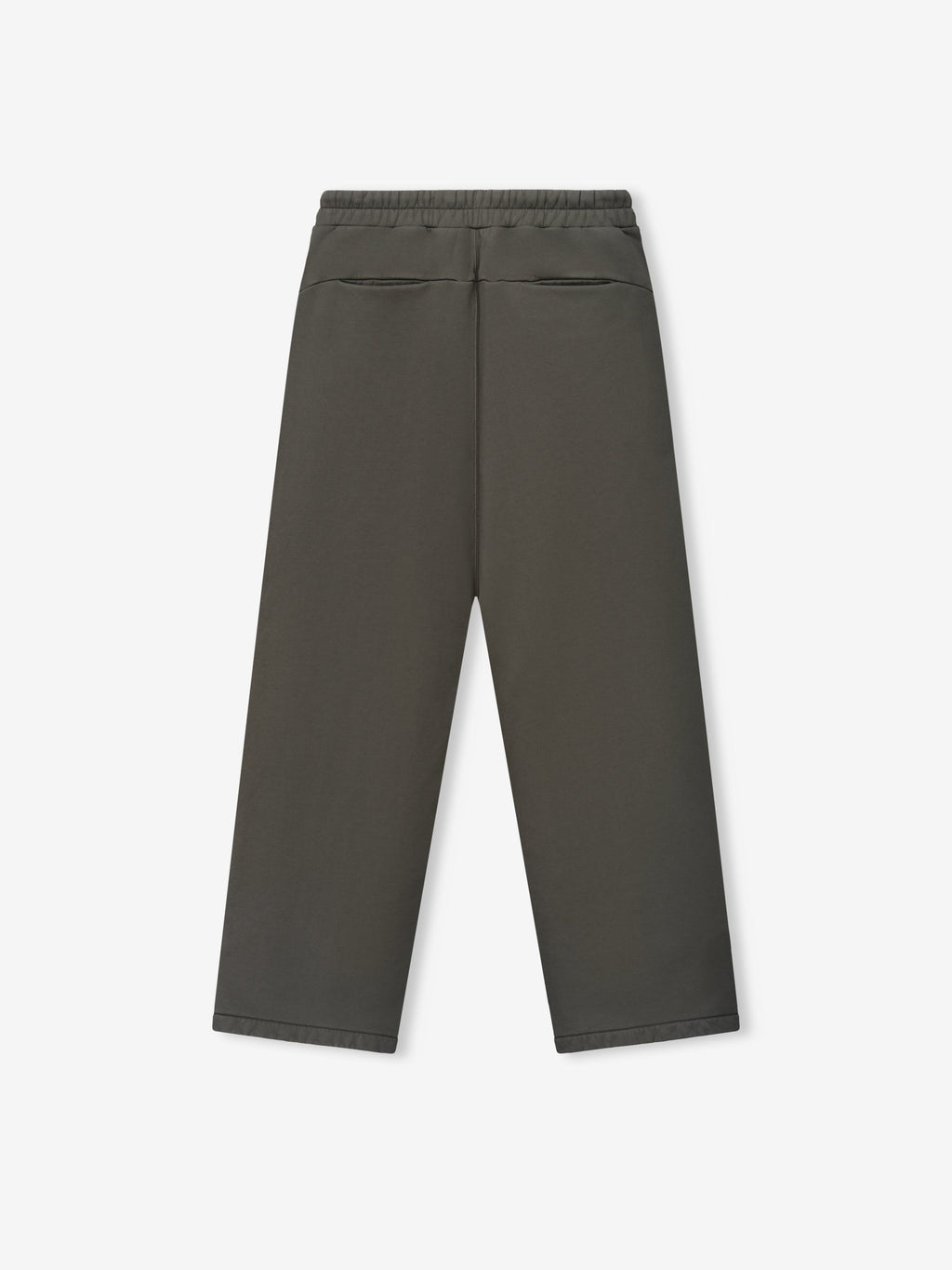 Wide Leg Sweatpants in dark charcoal displayed flat with an elastic waistband two rear welt pockets wide relaxed legs and straight hems as Bottoms