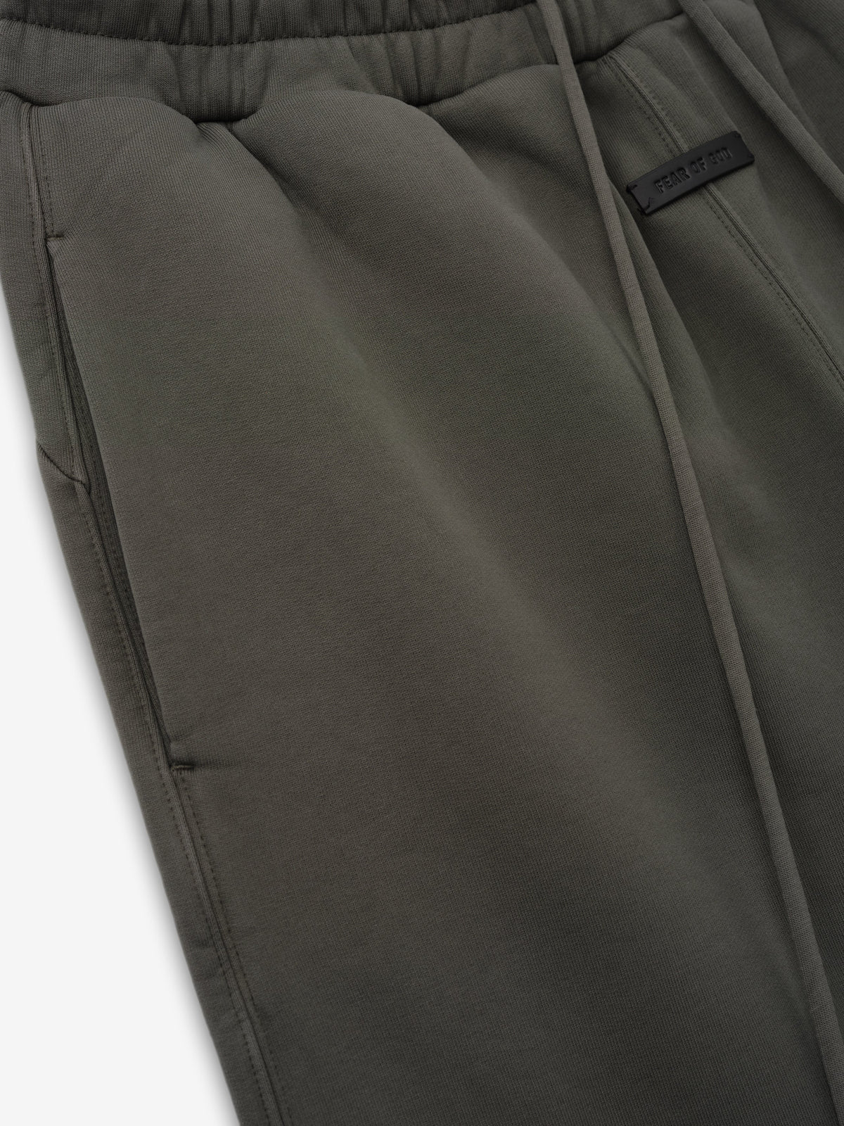 Wide Leg Sweatpants close up in dark charcoal showing the elastic waistband drawcord side pocket and soft fleece texture as Bottoms