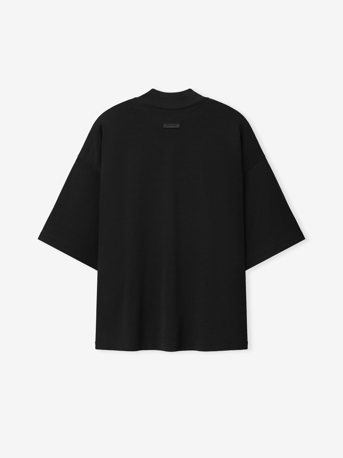 Cotton Rayon Mockneck Short Sleeve Tee in black shown flat from the front with a high neckline wide sleeves straight hem and relaxed silhouette as Tops