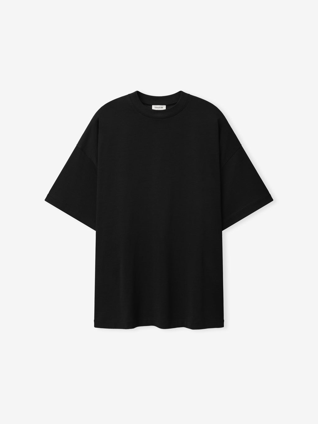 Cotton Rayon Eternal Tee in black shown from the front with a crewneck collar wide short sleeves and straight hem in a relaxed silhouette as Tops