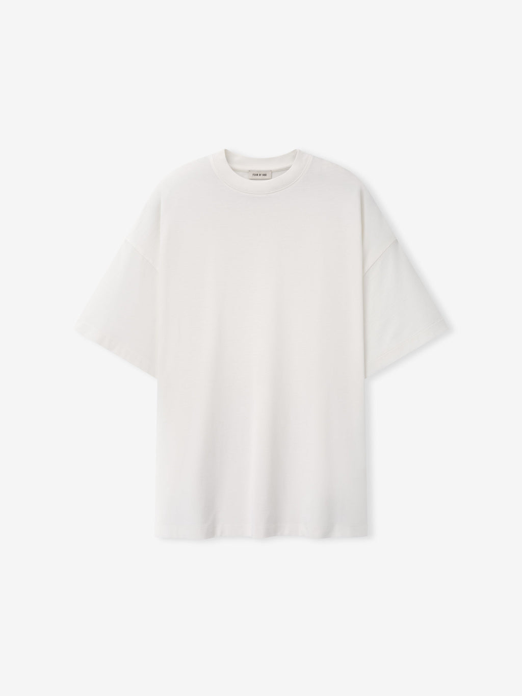 Cotton Rayon Eternal Tee in off white shown from the front with a crewneck collar short sleeves straight hem and relaxed fit as Tops