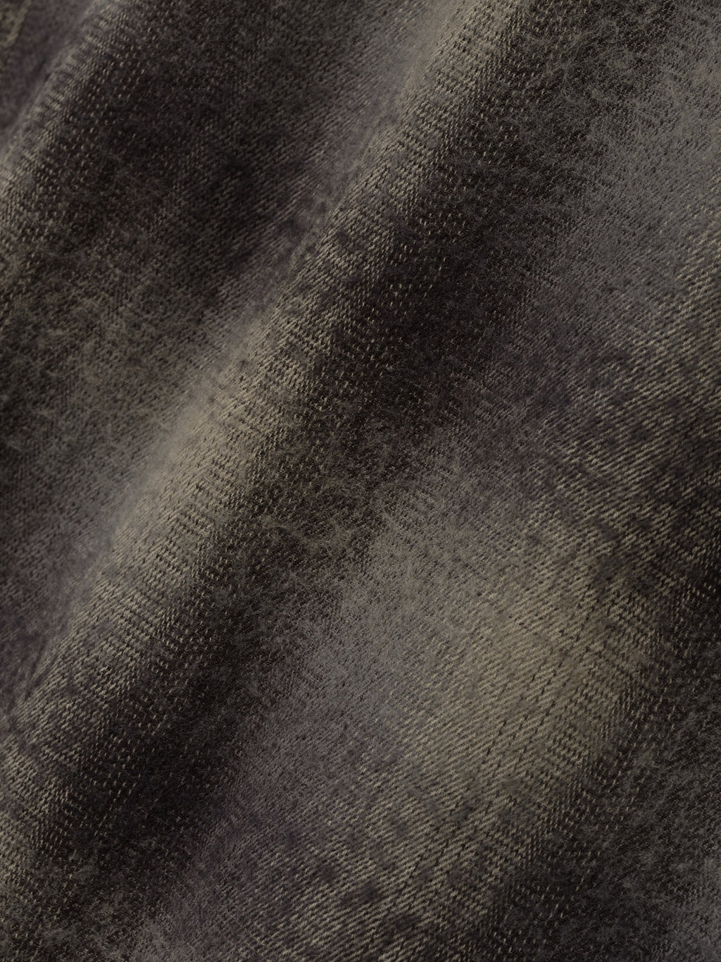 Cotton Wool Flannel Robe shown in close detail with soft brushed gray and black plaid fabric and diagonal twill texture as Outerwear
