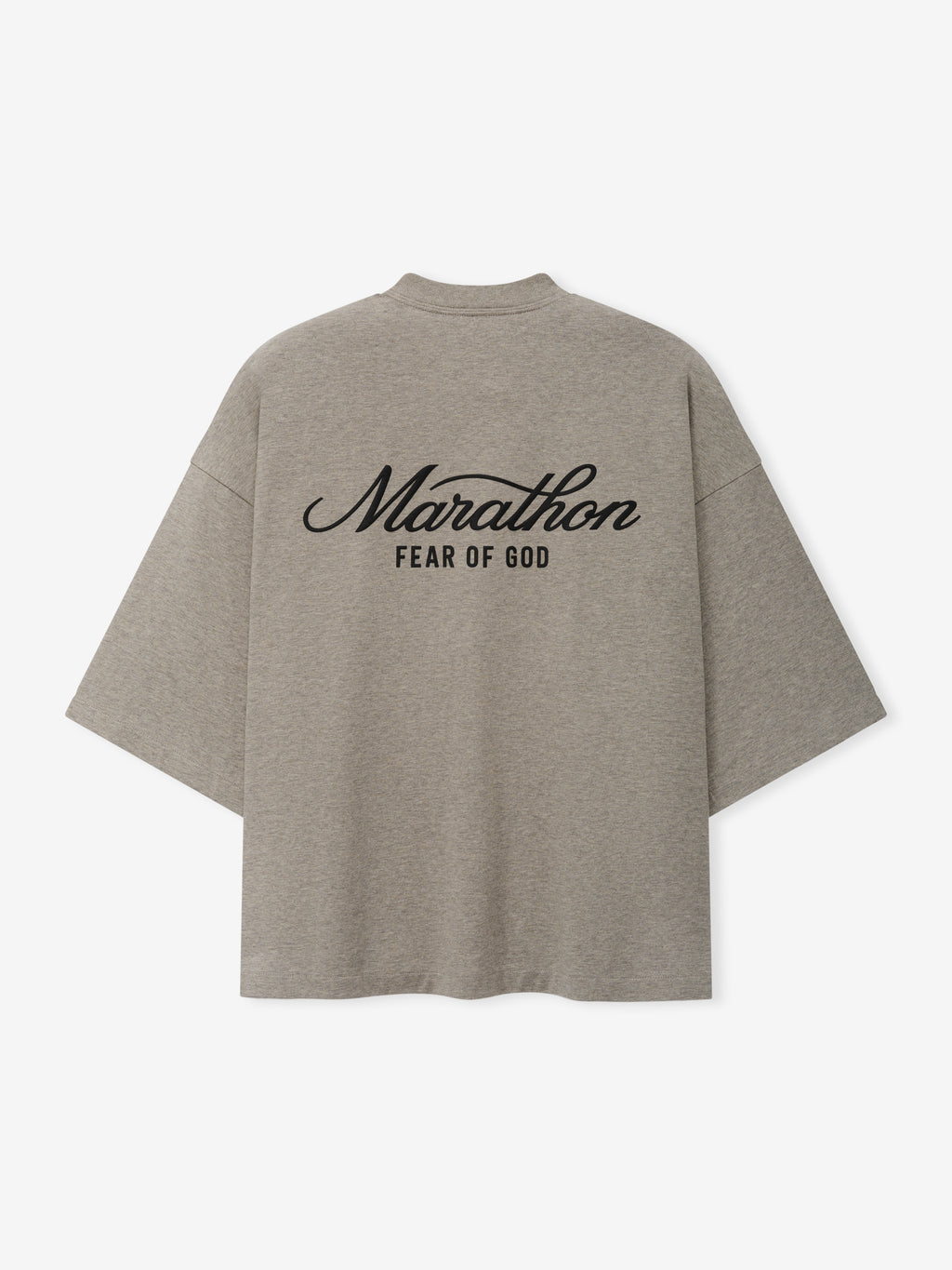 Marathon Merch Tee in heather gray with a relaxed fit short sleeves crew neck and bold Marathon Fear of God chest graphic as Tops