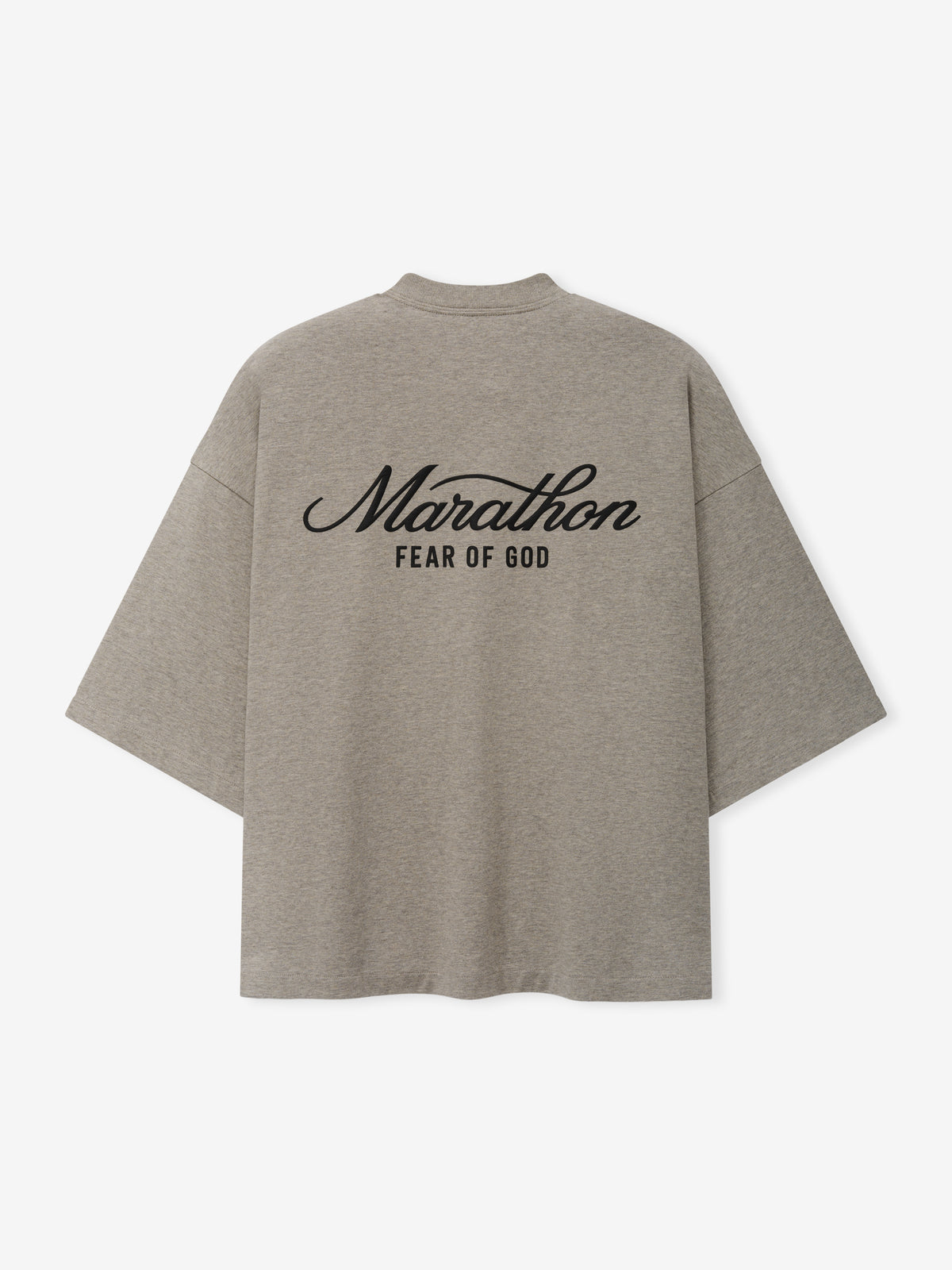 Marathon Merch Tee in heather gray with a relaxed fit short sleeves crew neck and bold Marathon Fear of God chest graphic as Tops