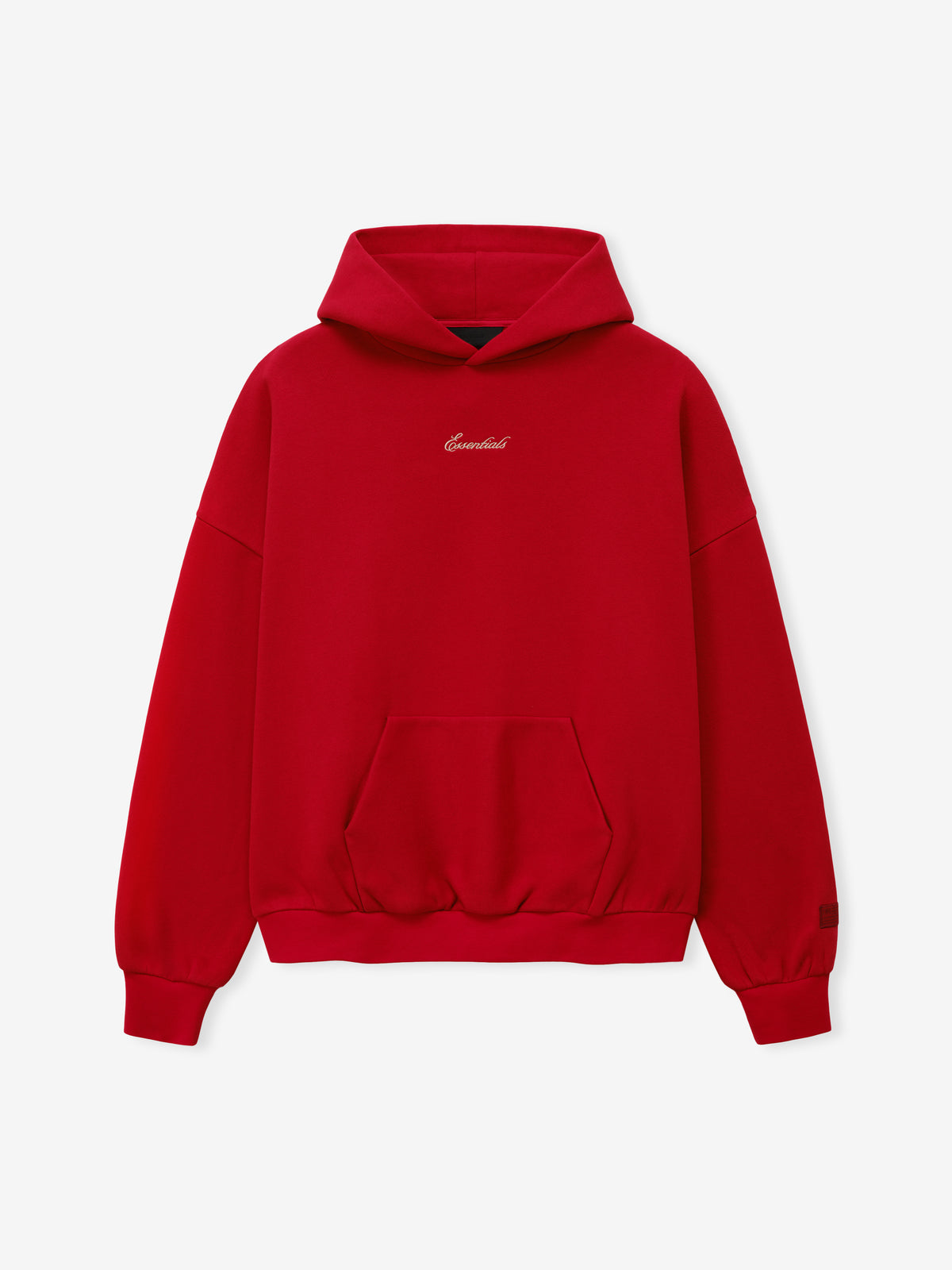 Marathon Merch Hoodie in red with a relaxed fit hood kangaroo pocket ribbed cuffs and subtle chest branding displayed flat as Tops